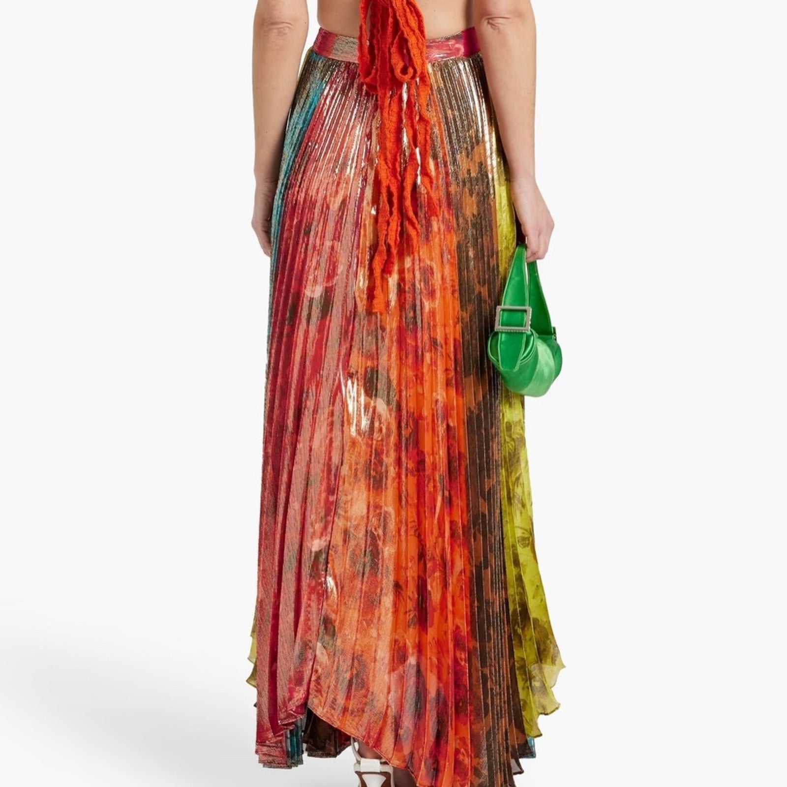 NEW ALICE + OLIVIA Katz pleated metallic floral-print chiffon maxi skirt -size 2