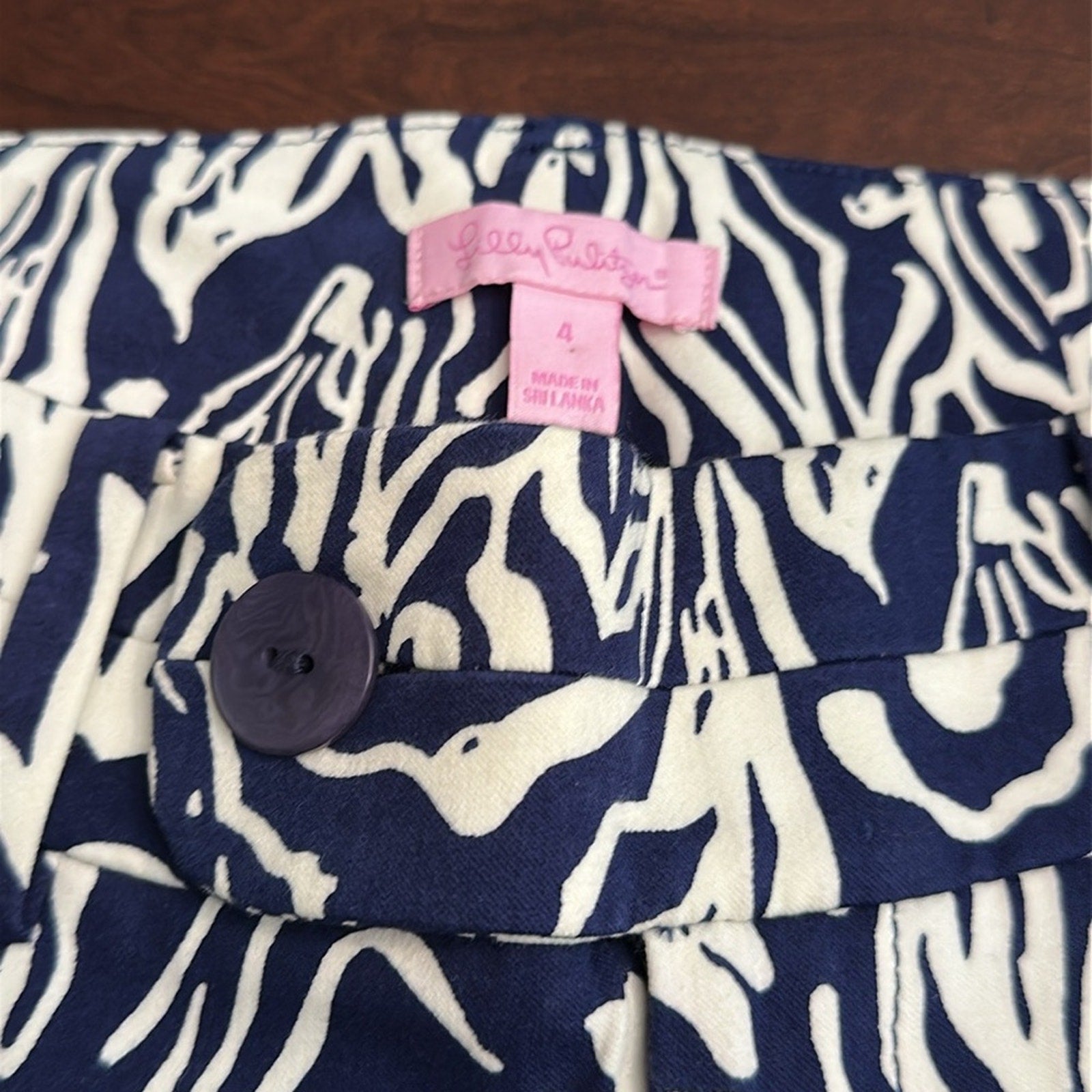 NWT Lilly Pulitzer Luxury Capri Navy Blue Zebra Pants Entourage - size 4
