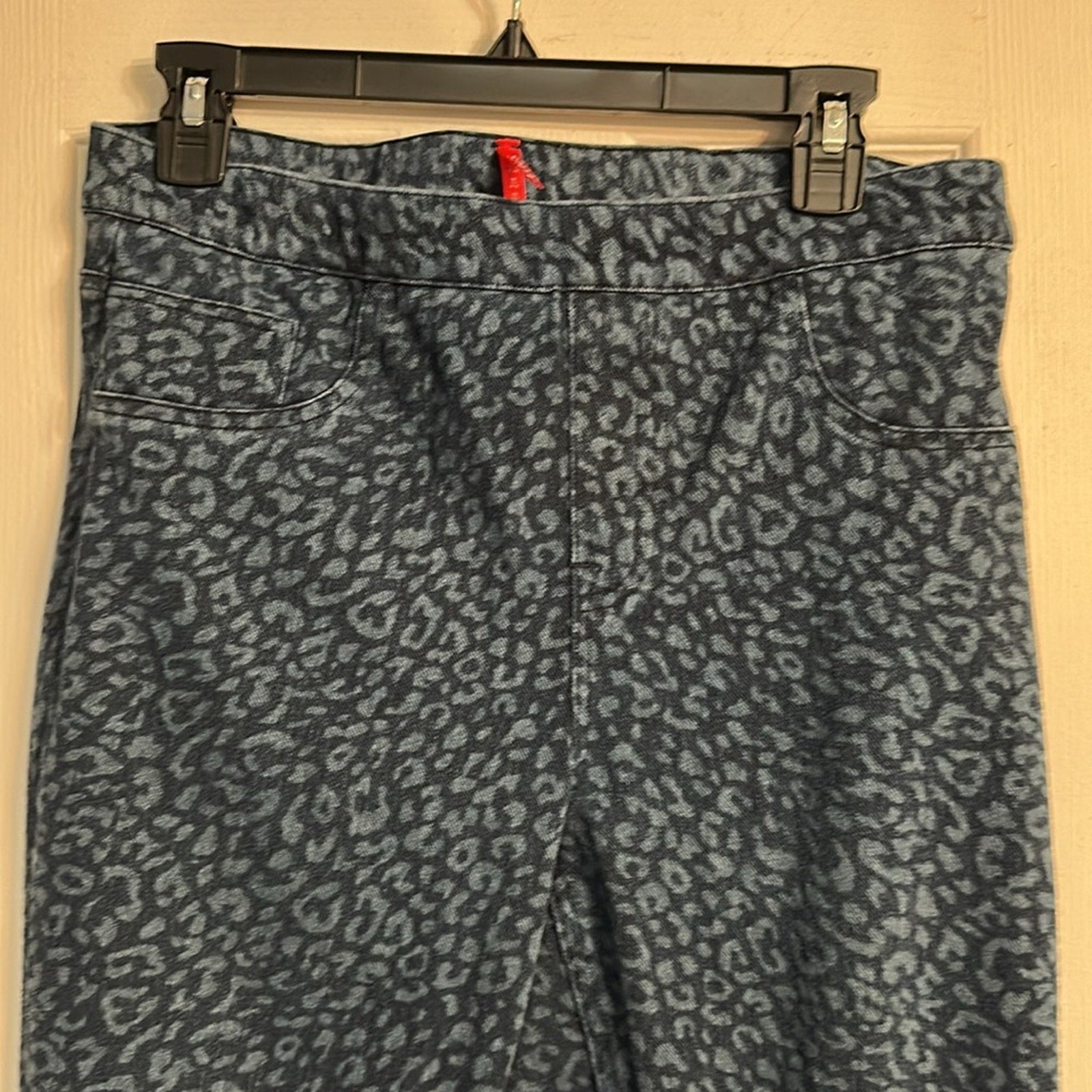 Spanx blue Leopard Print Jean-ish Ankle Leggings High Rise Shaping - size large