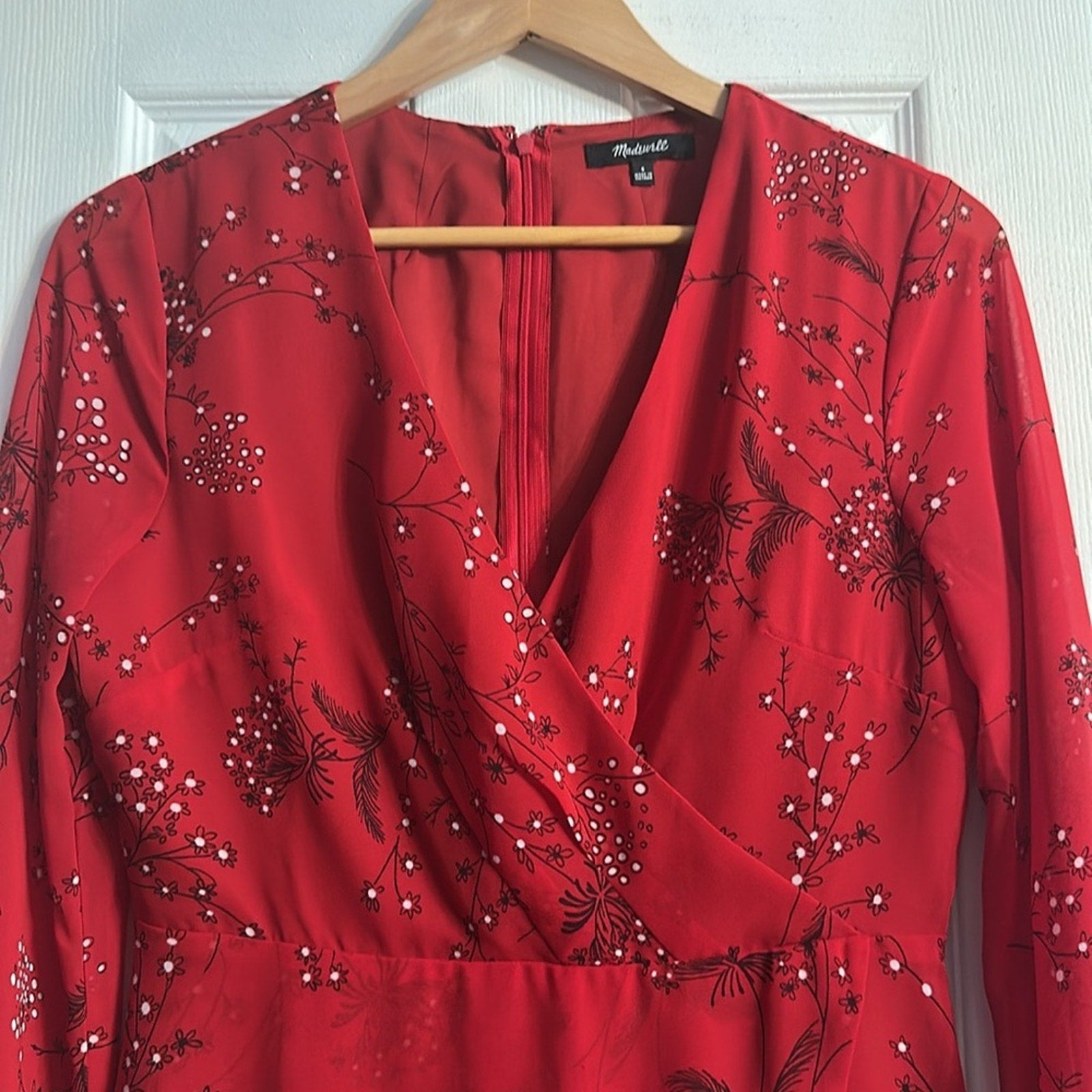 Madewell Hazelwood Windswept Red Floral Faux Wrap Front Dress Size 4