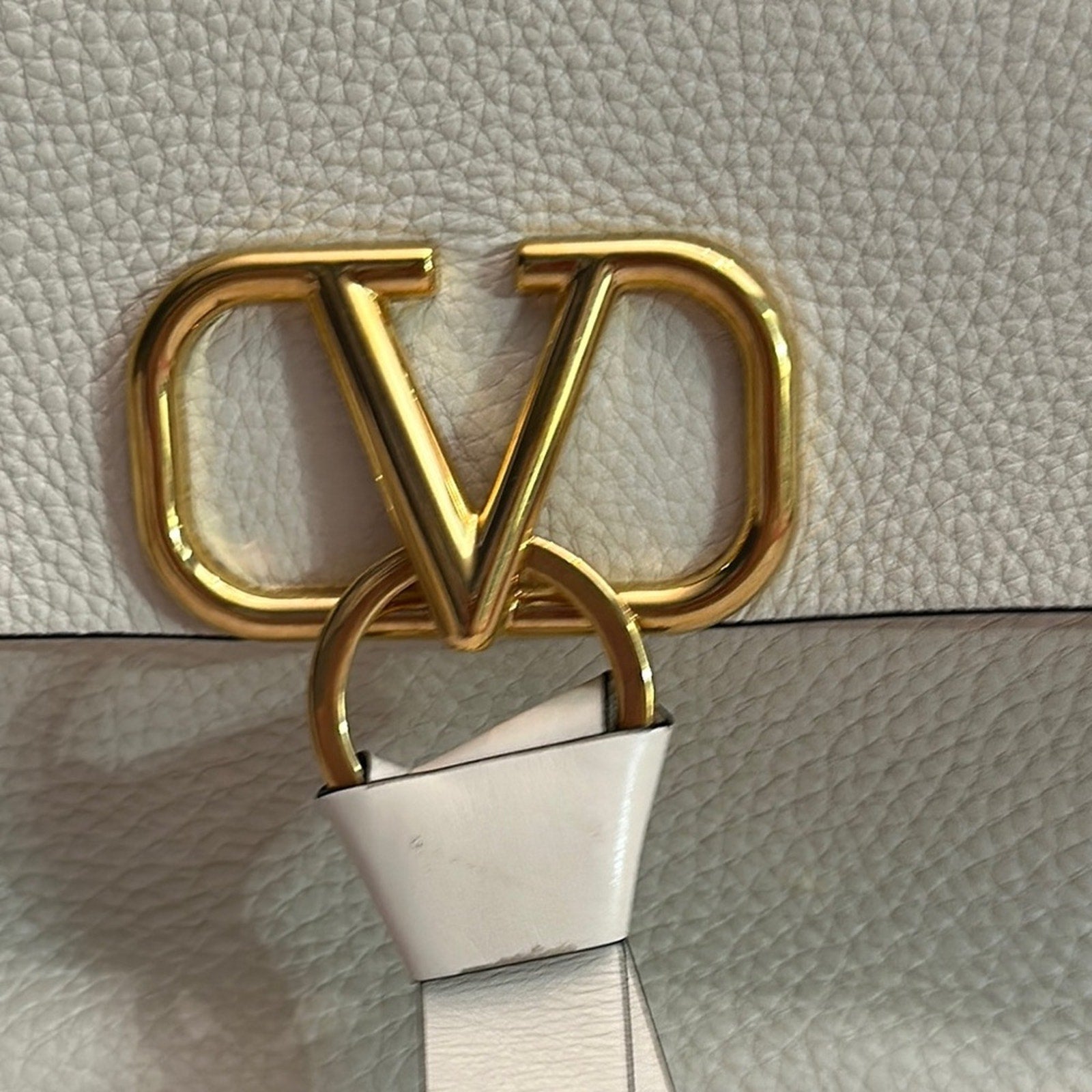 Valentino Garavani Pebbled Calfskin Mini VRing Shoulder Bag Light Ivory