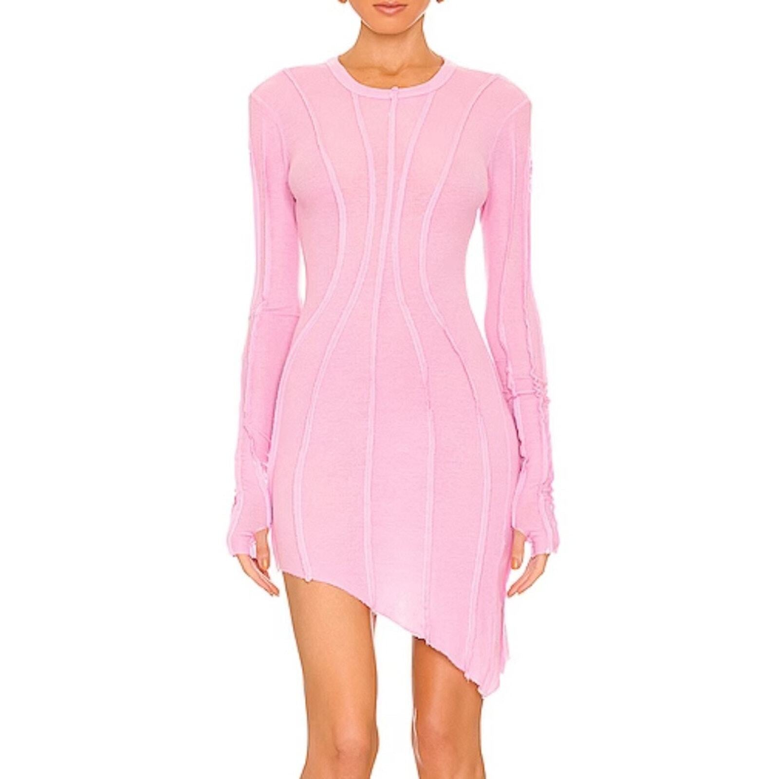 NEW Sami Miro Vintage Women's Asymmetric Long Sleeve Mini Dress in Pink - size M