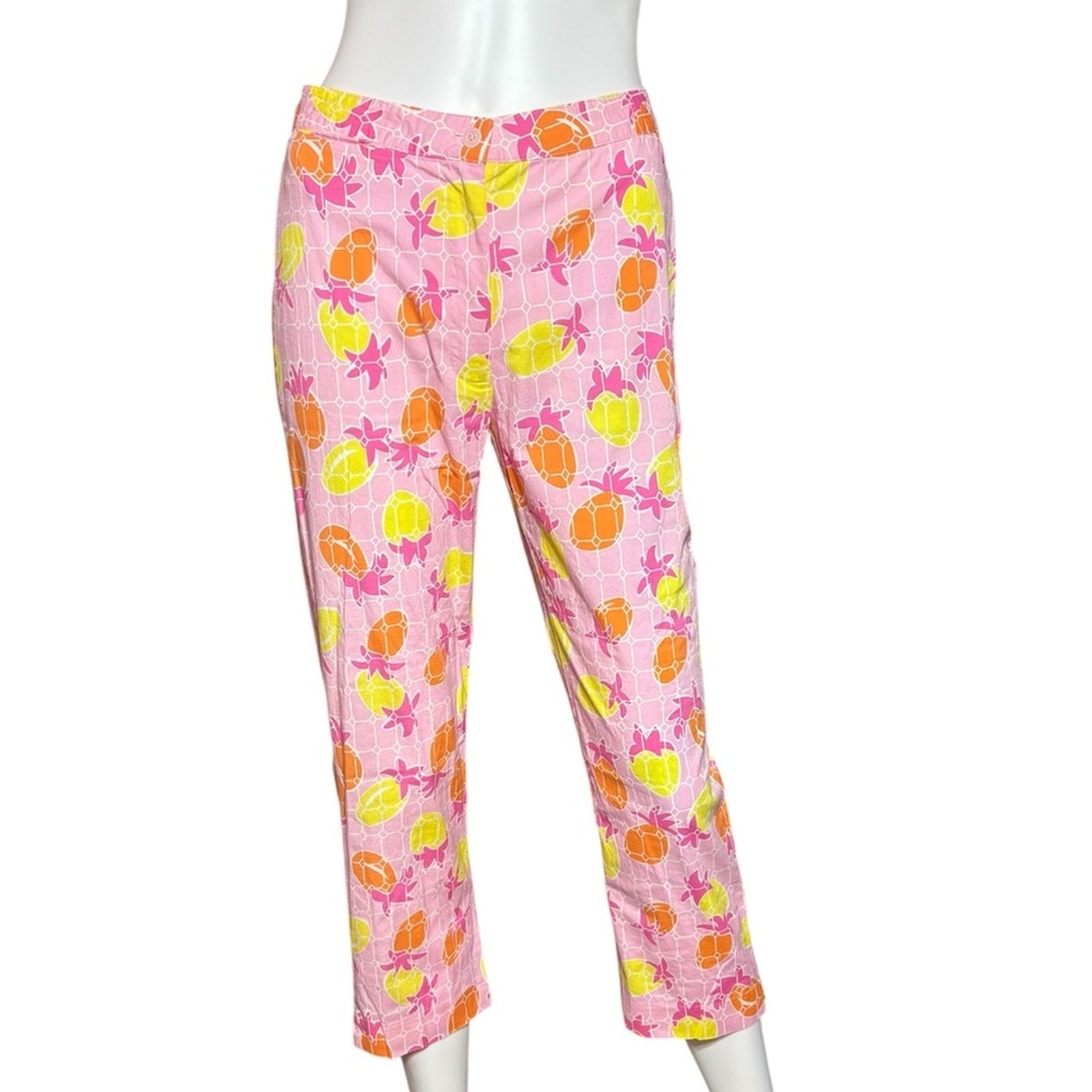 Vintage LILLY PULITZER  cotton pineapple pink orange yellow pants - size 2