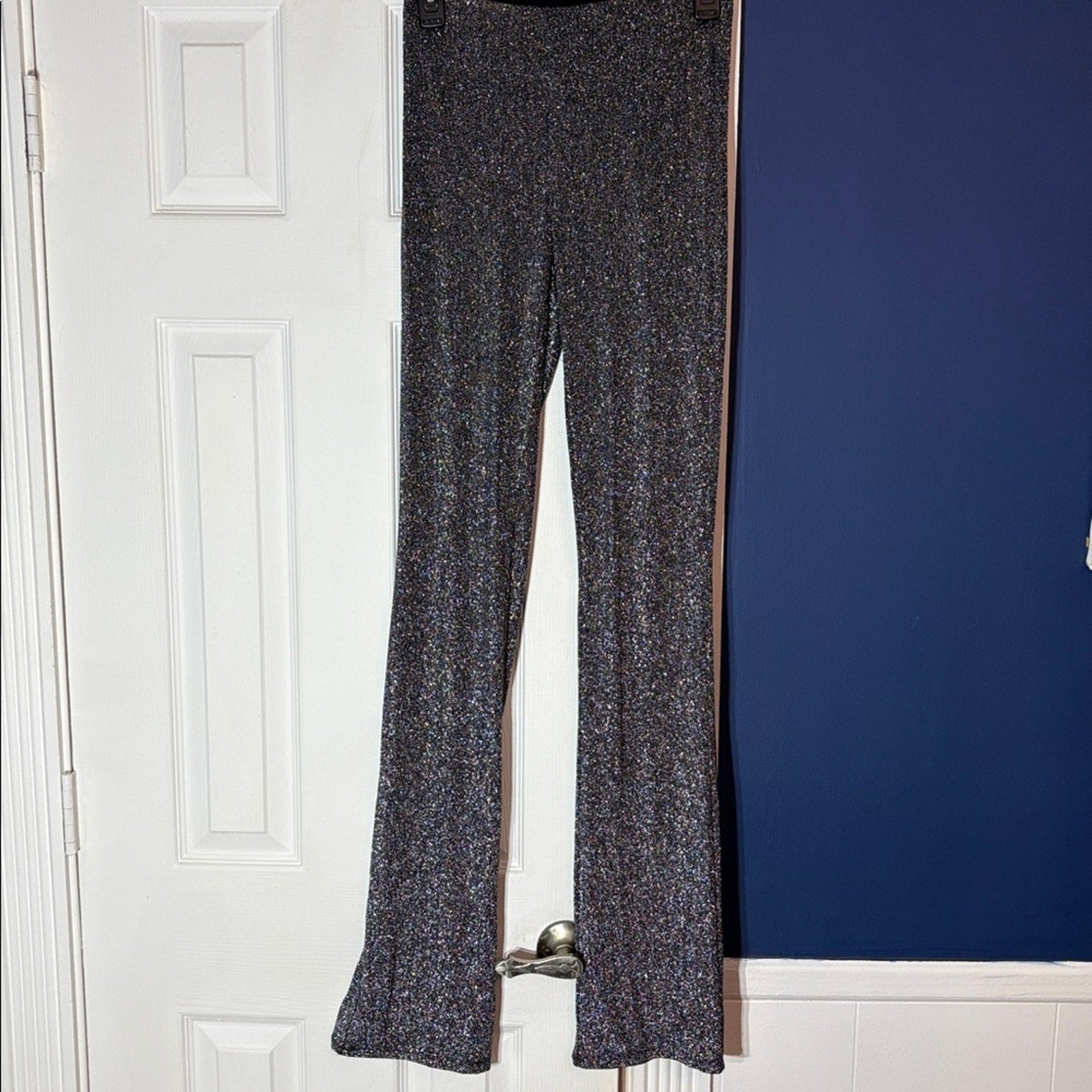 NWT NAKED WARDROBE Shimmer Metallic Straight Leg Pants In Gunmetal - XS