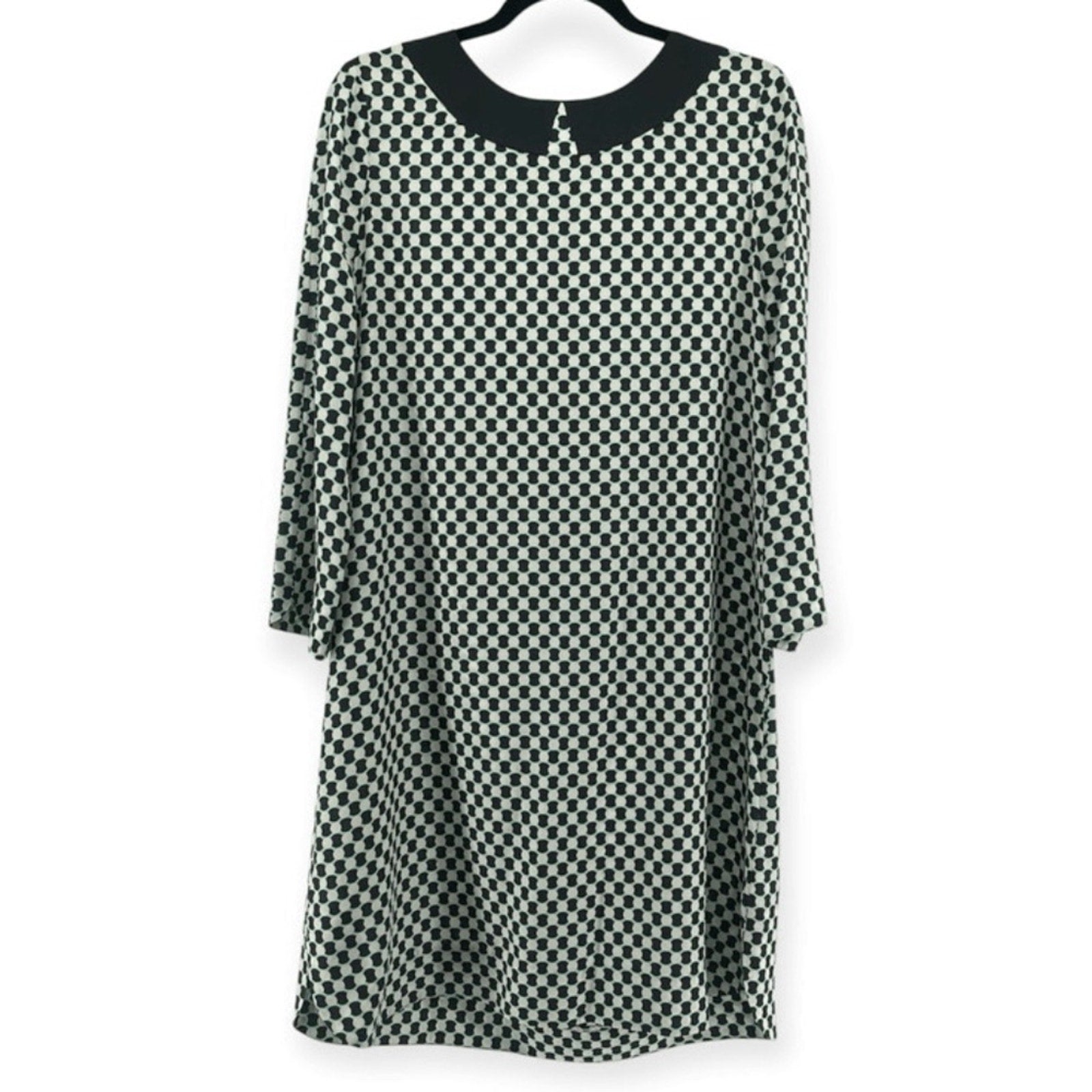 Kate Spade Kassia Silk 3/4 Sleeve Exposed Back Zipper Geo Shift Dress - size M