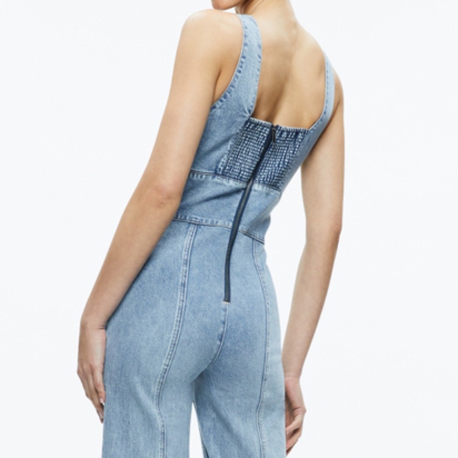 Alice + Olivia SANDRA DEEP V NECK JUMPSUIT in SULLIVAN VINTAGE BLUE - size 30
