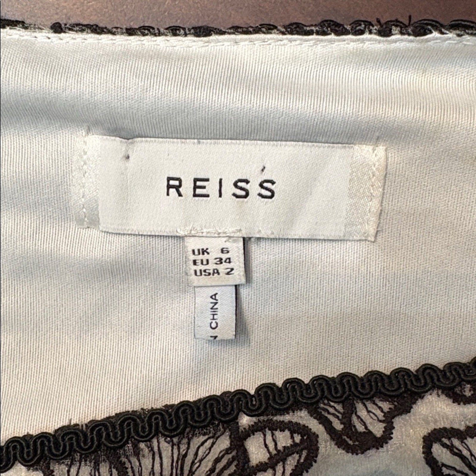 Reiss Black and White Floral Celia Dress Embroidered - size 2
