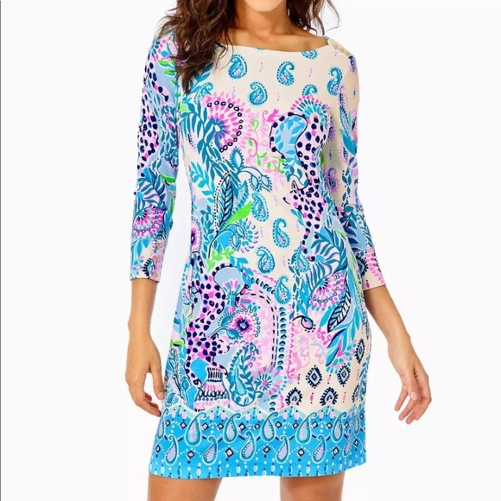 Lilly Pulitzer Sophie Dress in Macadamia Haute Cature Print UPF 50 - size small