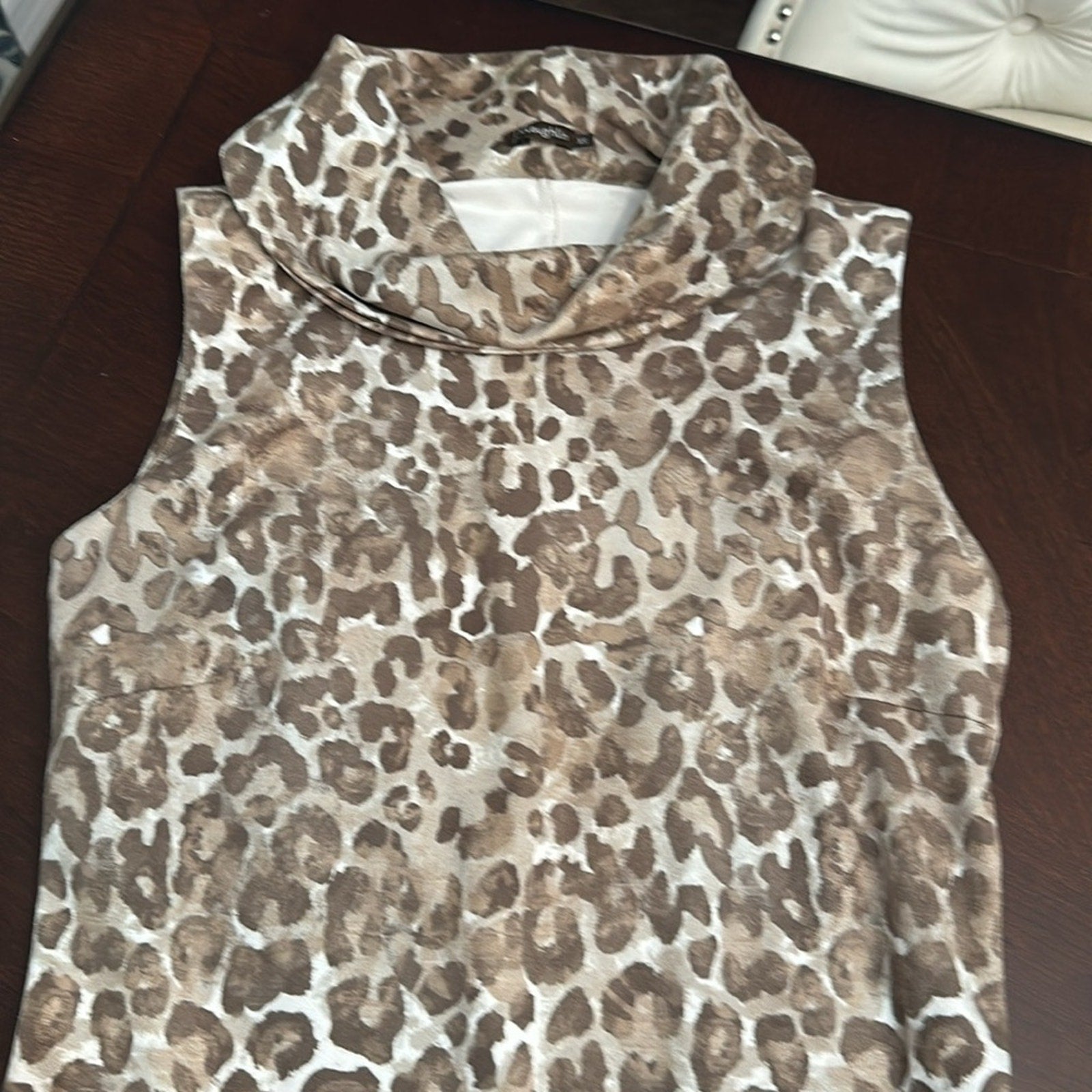 J McLaughlin Faux Suede Sleeveless Animal Print Dress Tan Brown Size XS