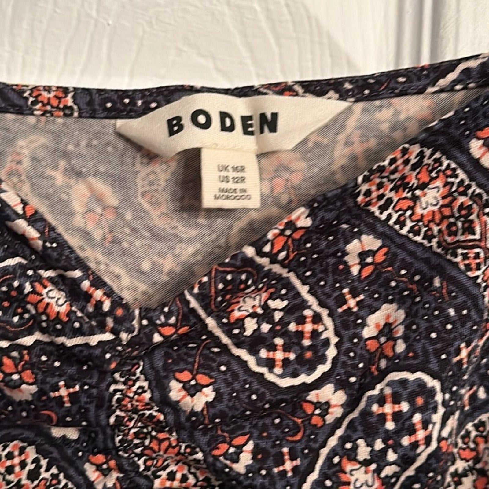 NEW BODEN Paisley Sweetheart Neck Long Sleeve Cotton Blend Dress - size 12