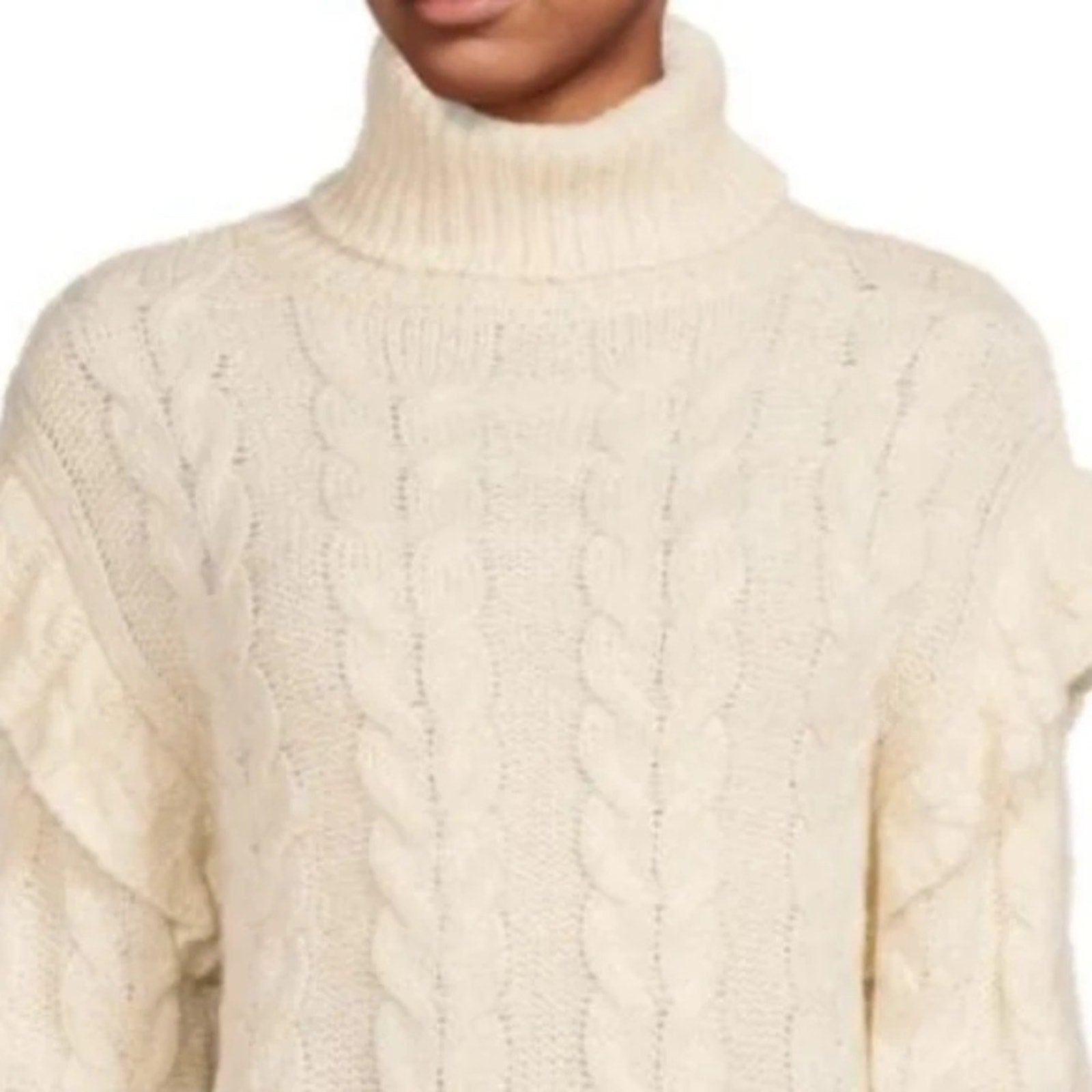 NWT JOE'S JEANS Ruffle Sleeve Cable Knit Turtleneck wool blend Sweater - large