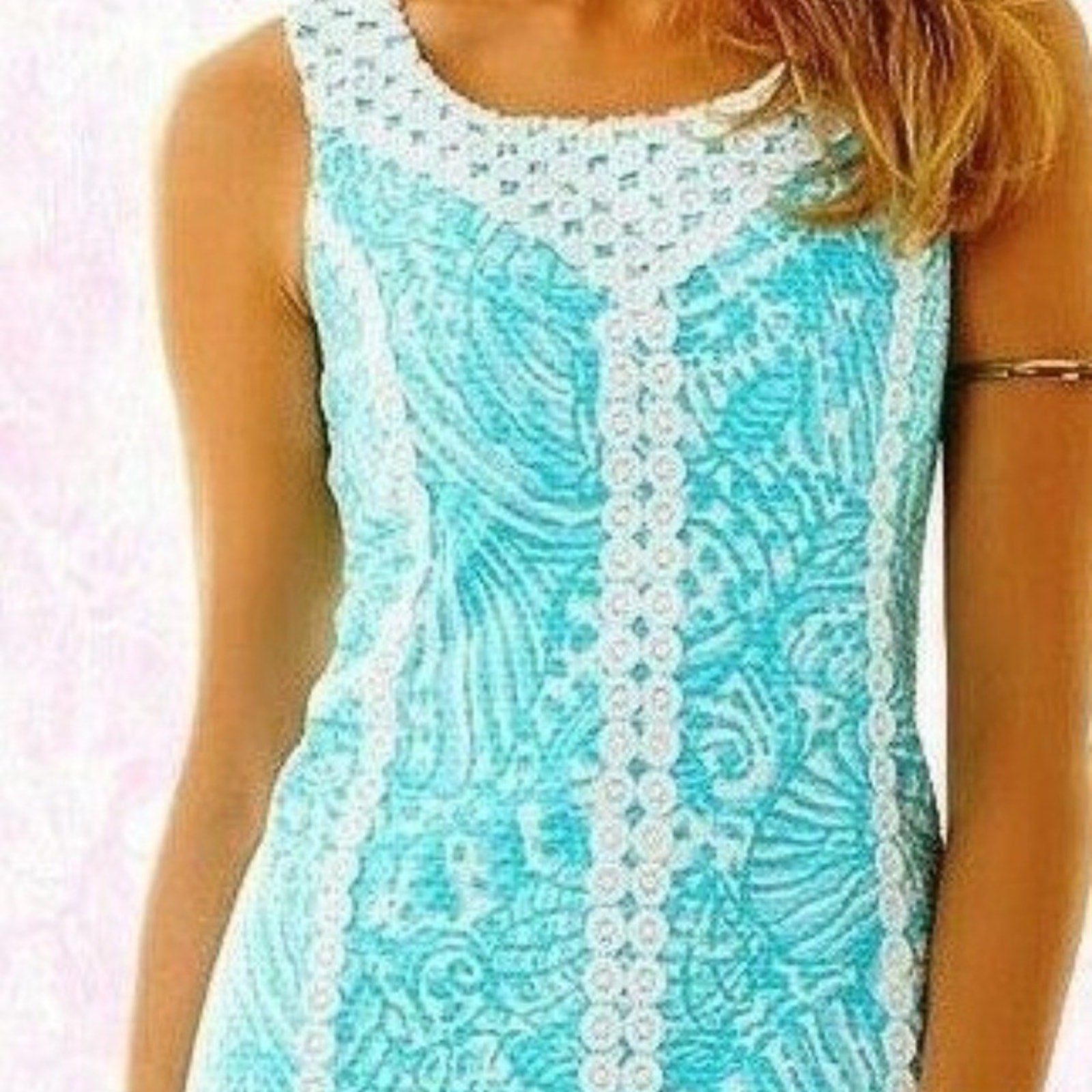 Lilly Pulitzer MacFarlane Shorely Blue Sea Cups Lace Detail Shift Dress - size 0