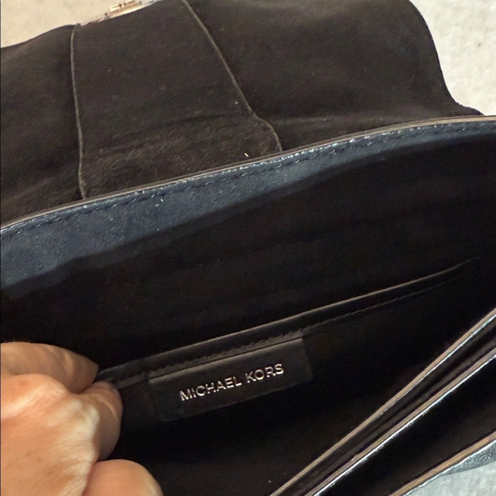 Michael Kors Lillie Signature Polished Top-Handle Satchel (Black/Silver)