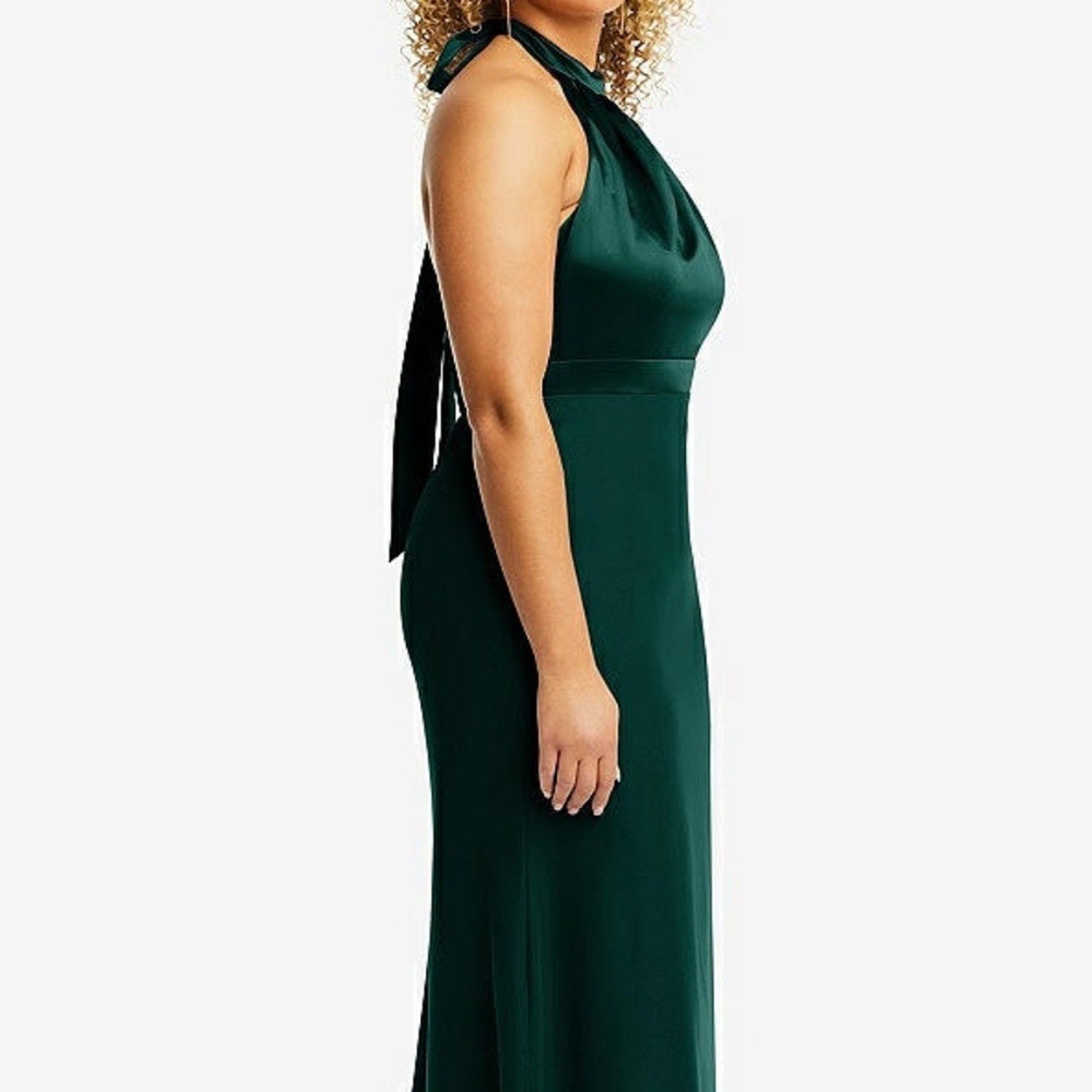 NWT After Six HIGH-NECK OPEN-BACK MAXI DRESS WITH SCARF TIE IN EVERGREEN - 22W