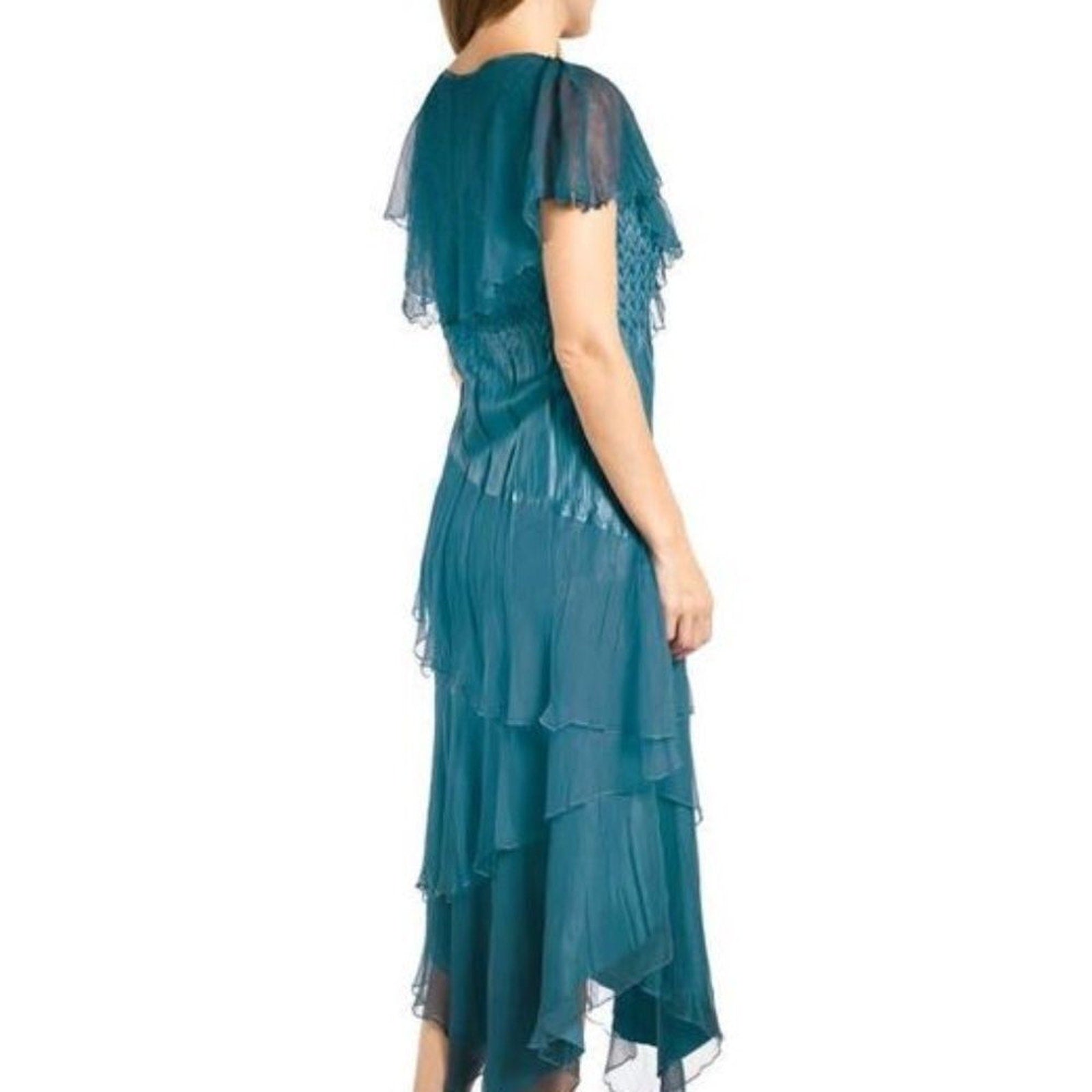NEW Komarov Flutter Sleeve Asymmetric Gown - size Large