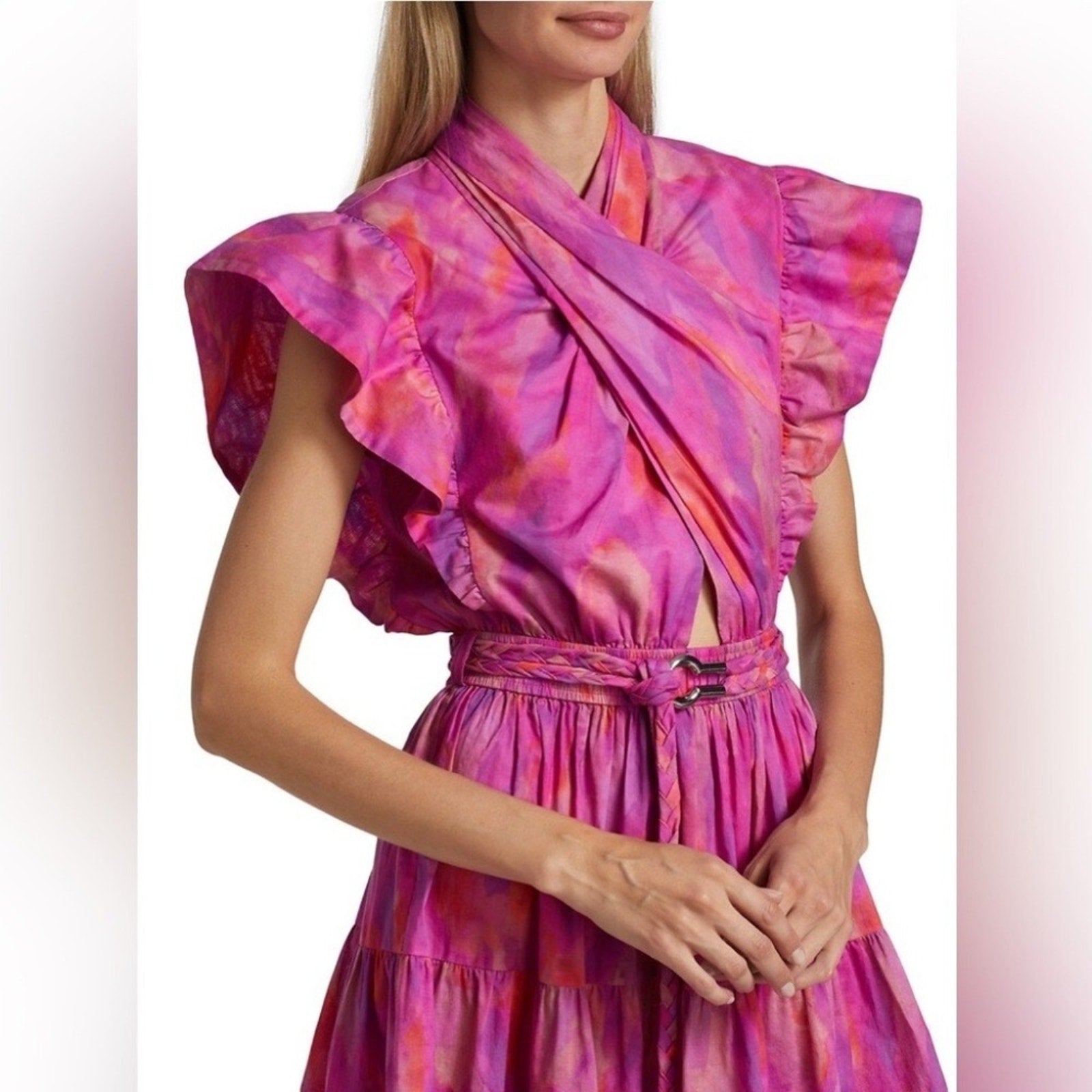 NWT Derek Lam 10 Crosby Finn Ruffle Wrap Dress, Fuchsia Multi - size 2