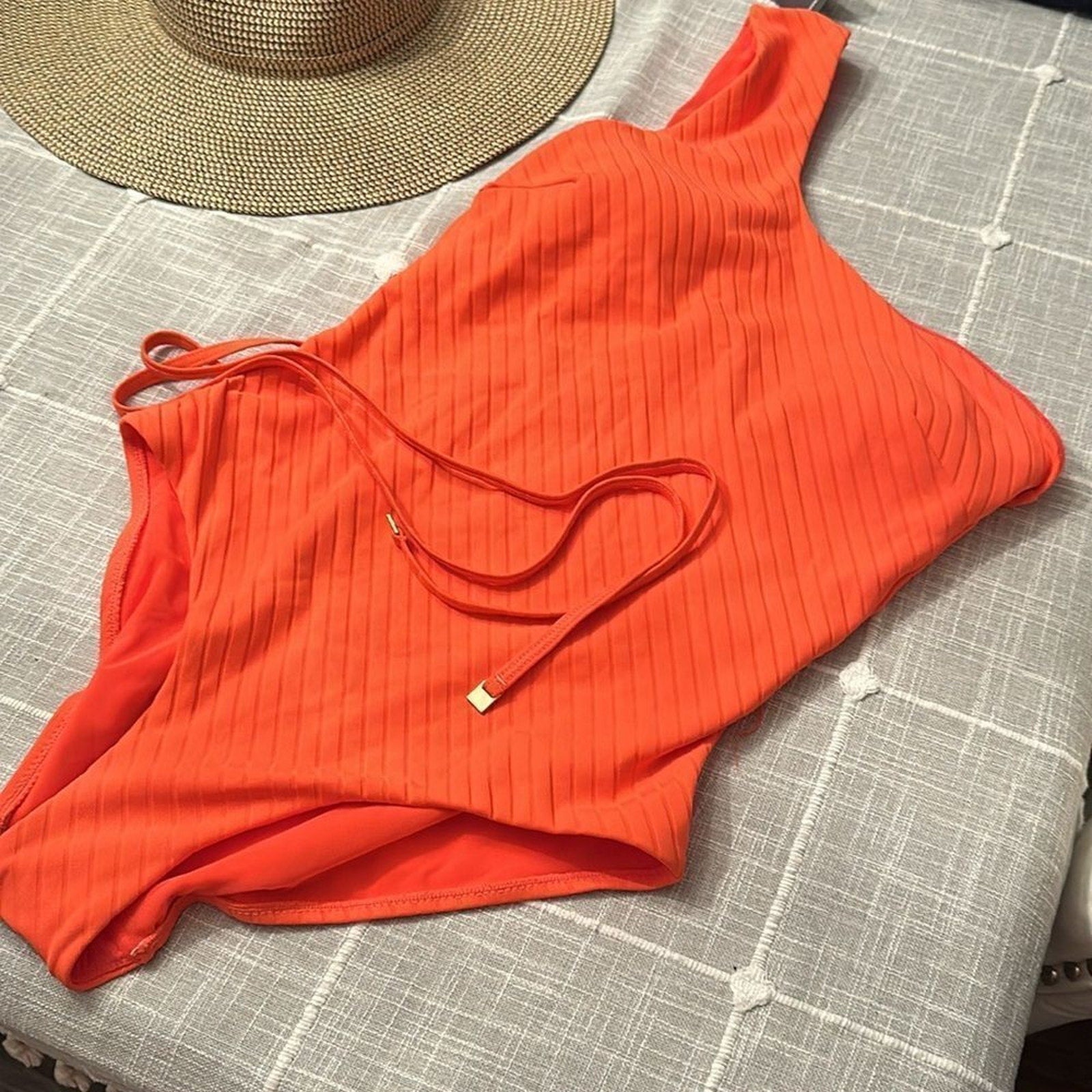 NEW Sea Level One Shoulder One Piece Swimsuit Tangerine - 8