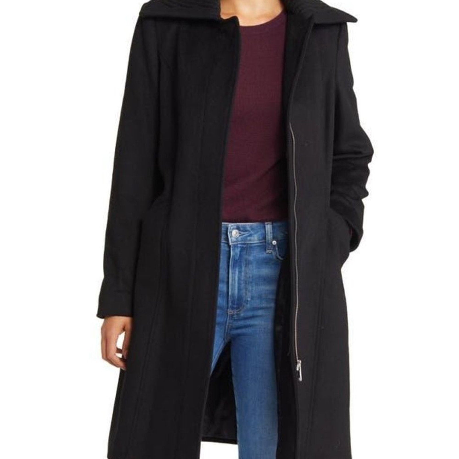 NEW Sam Edelman Wool Blend Rib Collar Coat - size M