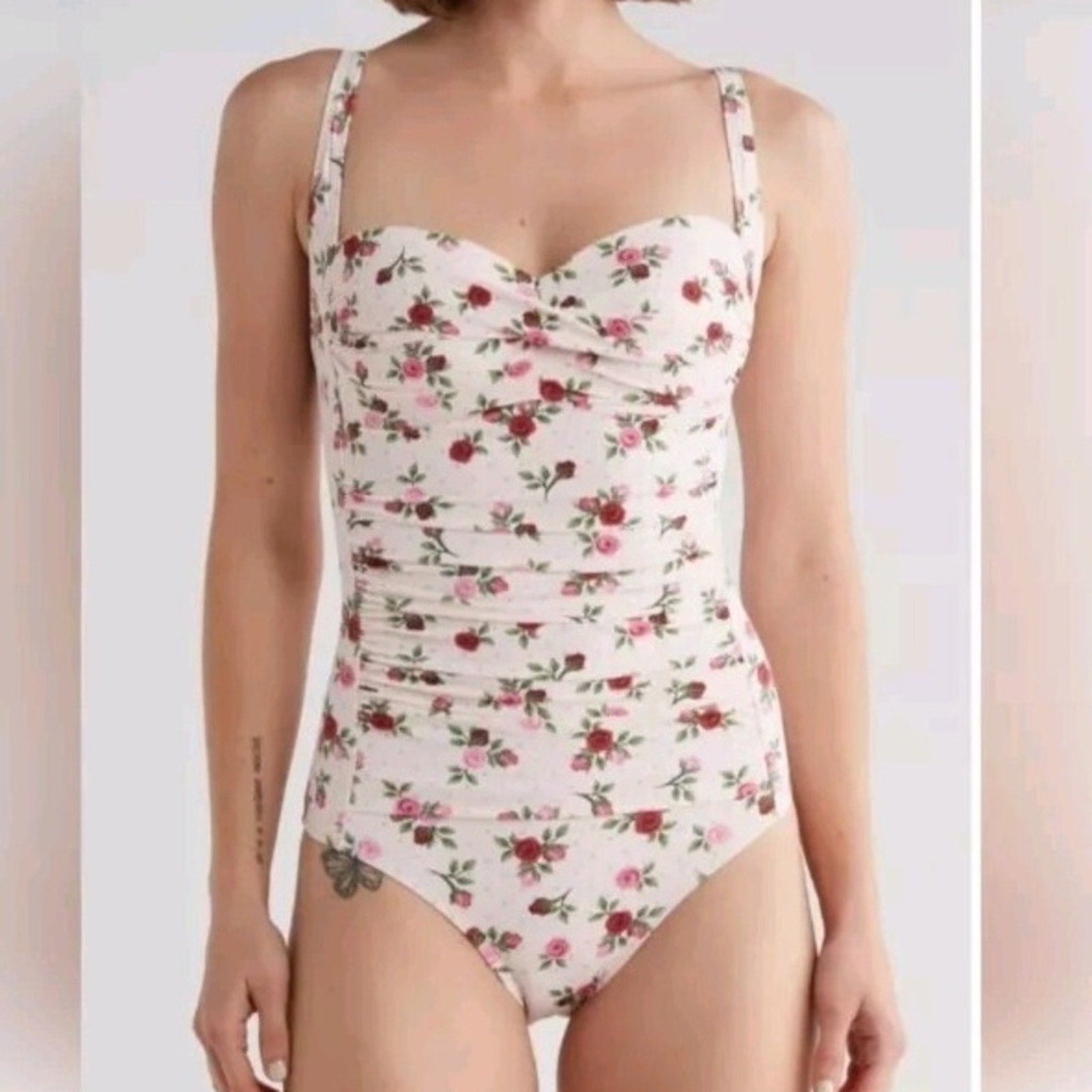 NWT Betsey Johnson Large Pink Roses One Piece Betsey Swim Suit - size XL