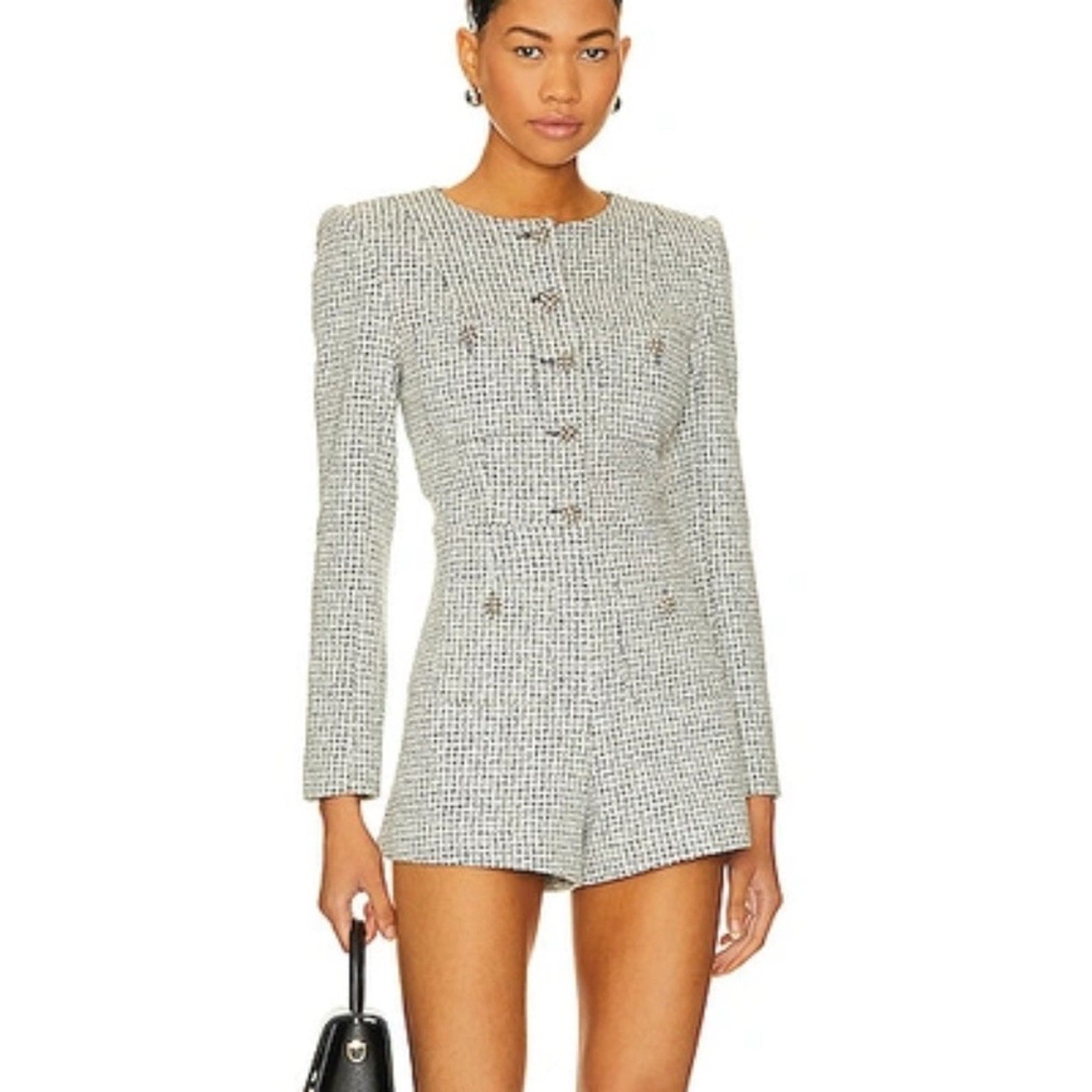 NWT Alice + Olivia Shiloh Button-Front Tweed Romper - size 4