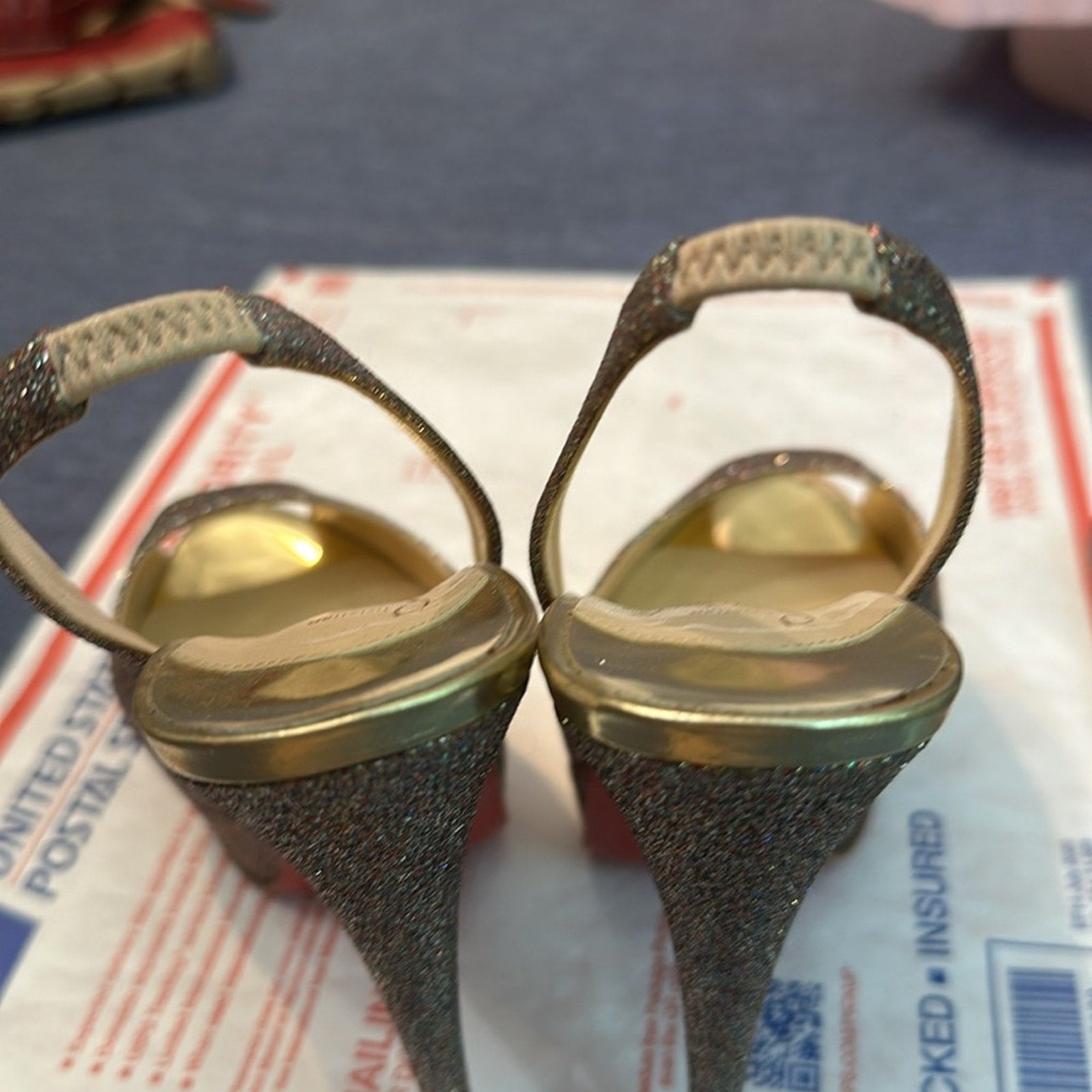 Christian Louboutin Metallic Multicolor Glitter Lady Peep Toe Platform Pump 36.5