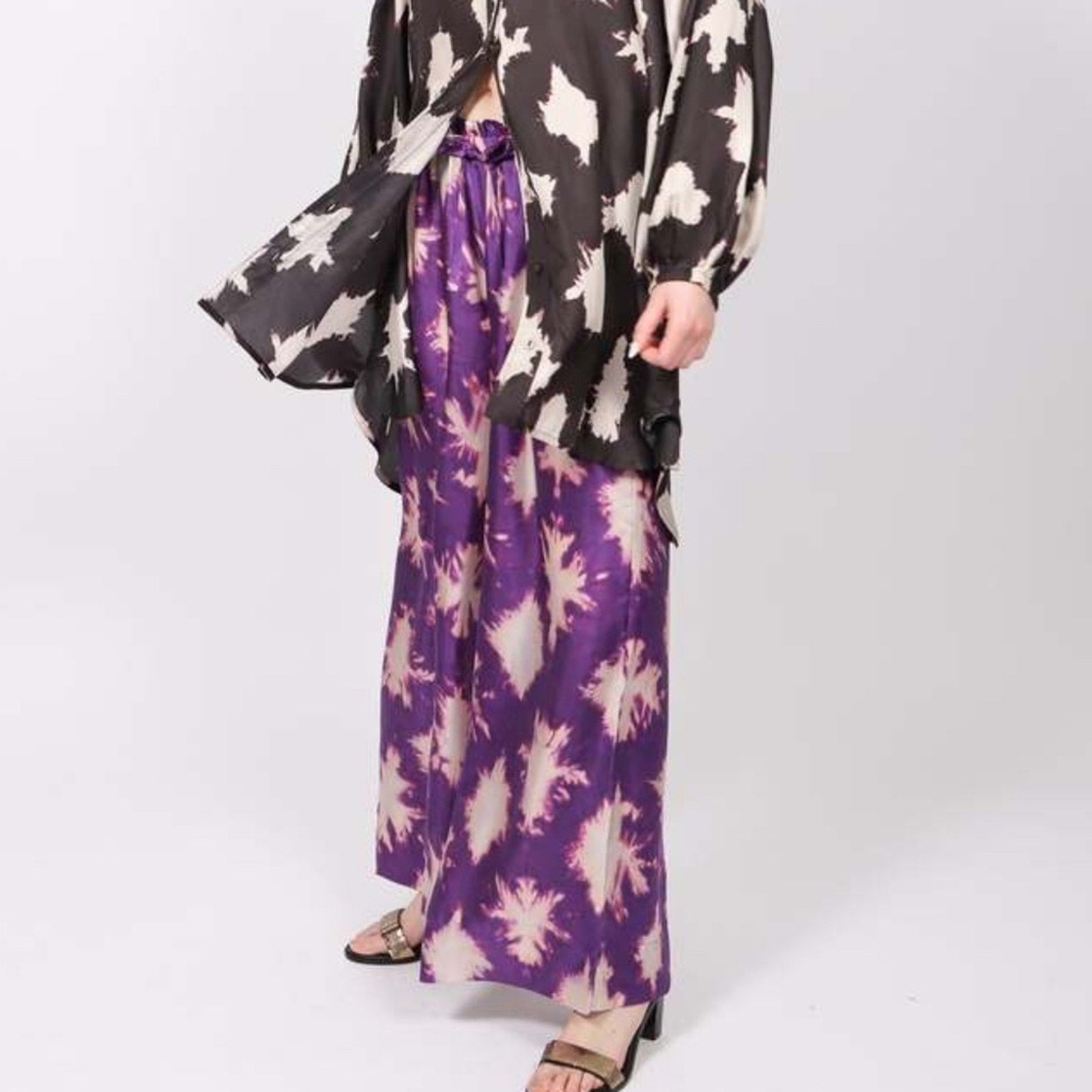 NEW Ulla Johnson Sawyer Print Wide Leg Silk Pants In Purple - size 0