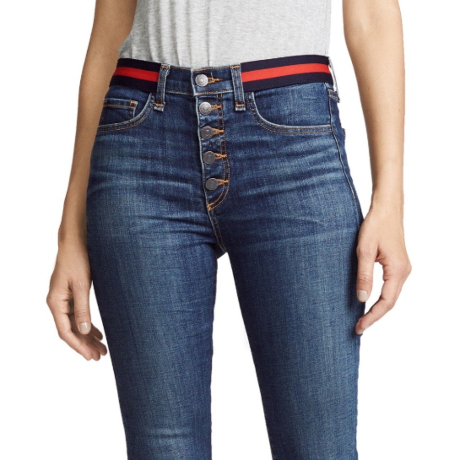 Veronica Beard Carolyn Jeans w/ Tux Stripe Waist - size 24