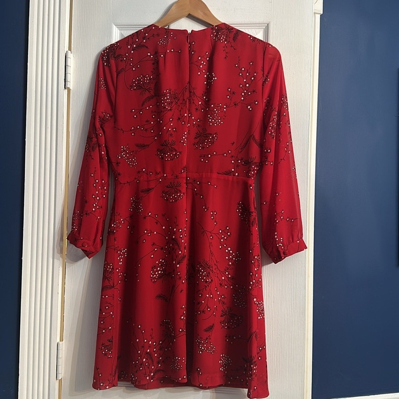 Madewell Hazelwood Windswept Red Floral Faux Wrap Front Dress Size 4
