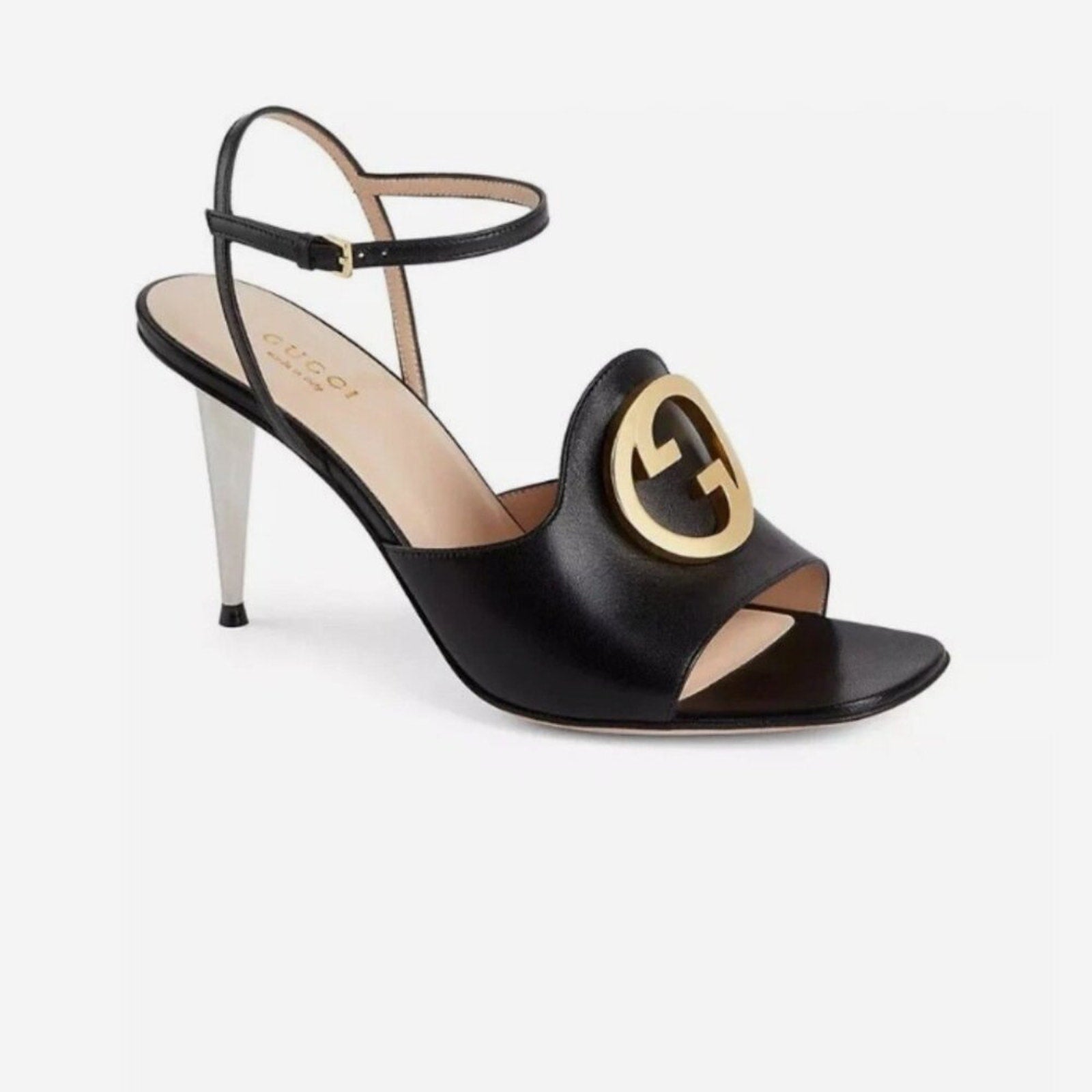 Gucci Blondie Heels Sandals Shoes Black Leather - 38 1/2
