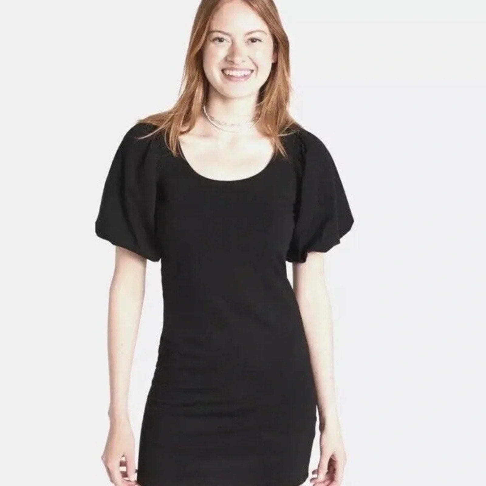 NWT Rebecca Minkoff Womens Tamara Dres XXS Black Knit Short Puff Sleeve Bodycon