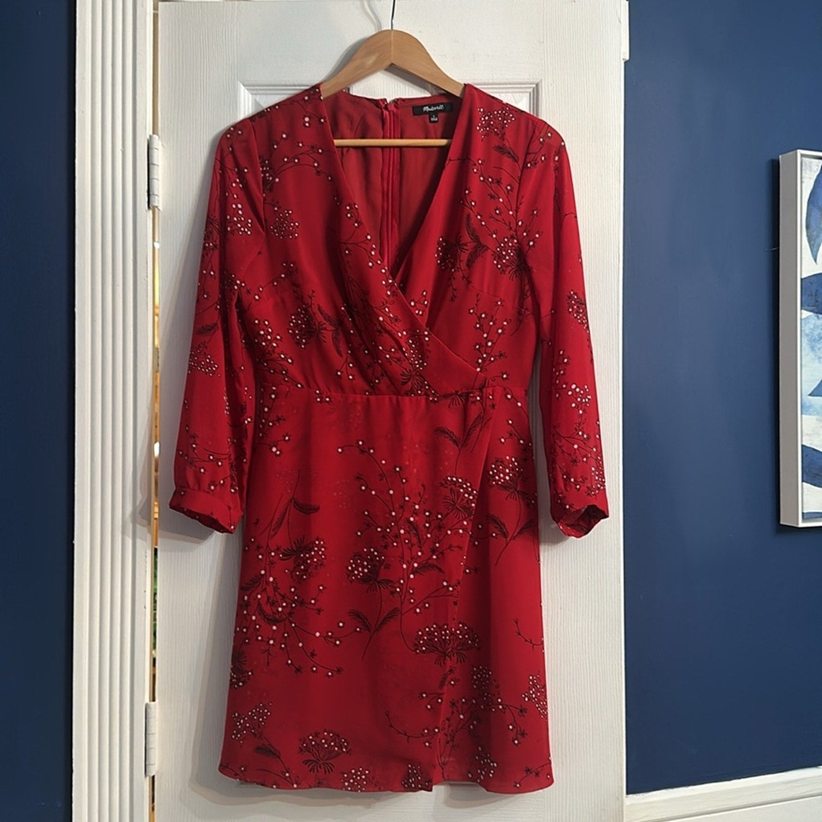 Madewell Hazelwood Windswept Red Floral Faux Wrap Front Dress Size 4