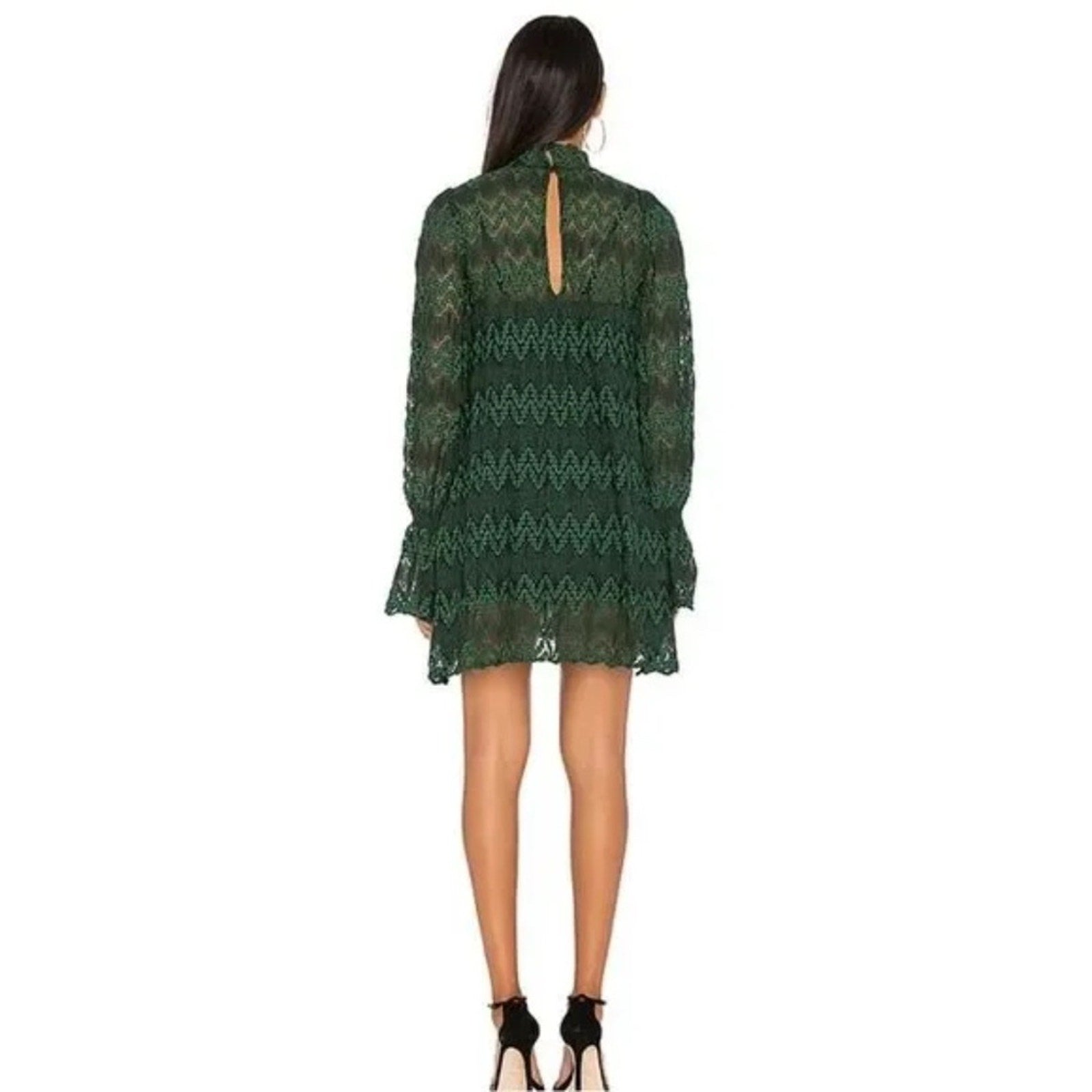 NWT Free People Simone Mini Green Combo Lace Dress Mock Neck - small