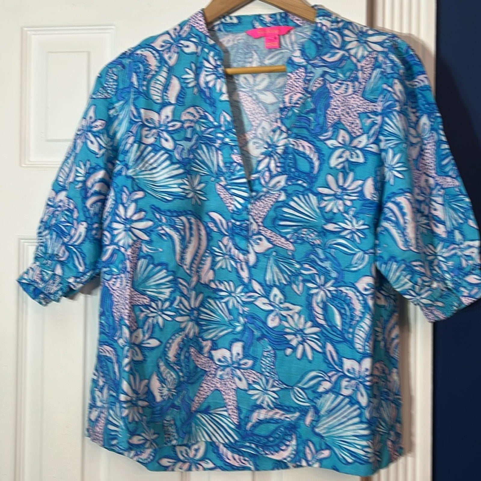 NEW Lilly Pulitzer Women's Mialeigh Elbow Sleeve Linen Top - size 4