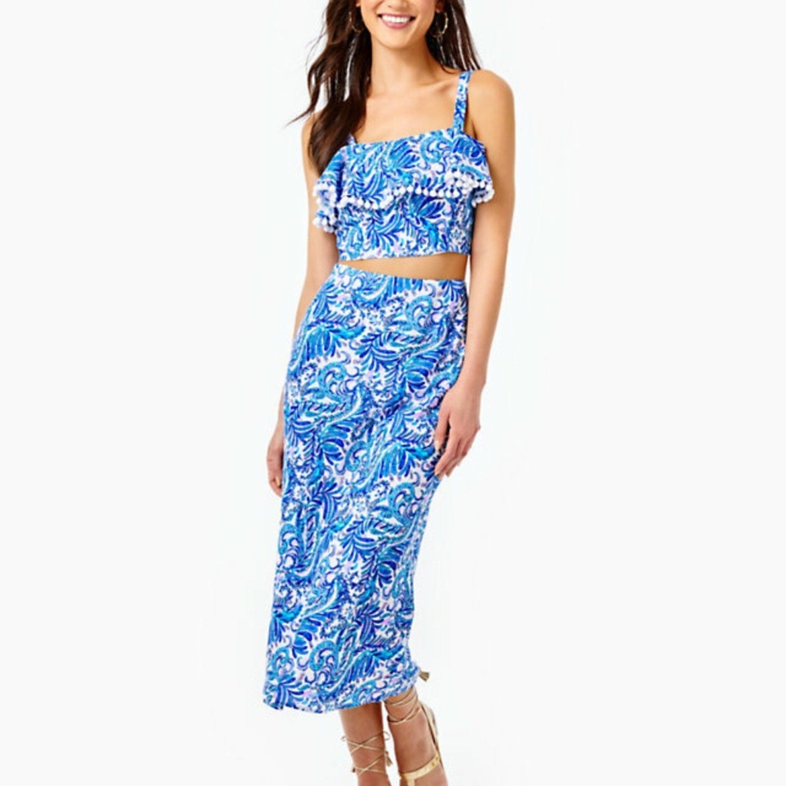 Lilly Pulitzer 2 PC GRETNA SET Baha Blue Bird Is The Word Top - size 12