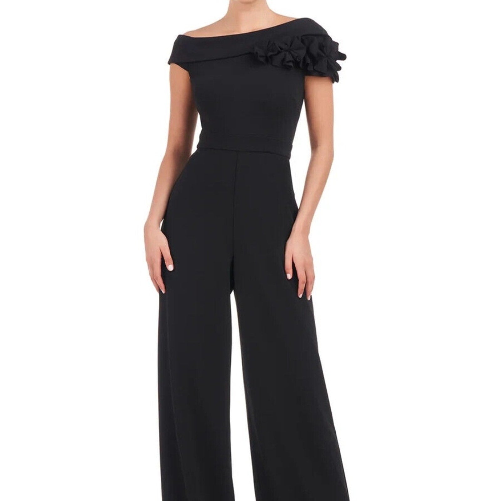JS Collections Black Lilith One-Shoulder Wide Leg Jumpsuit - Size 8 $248