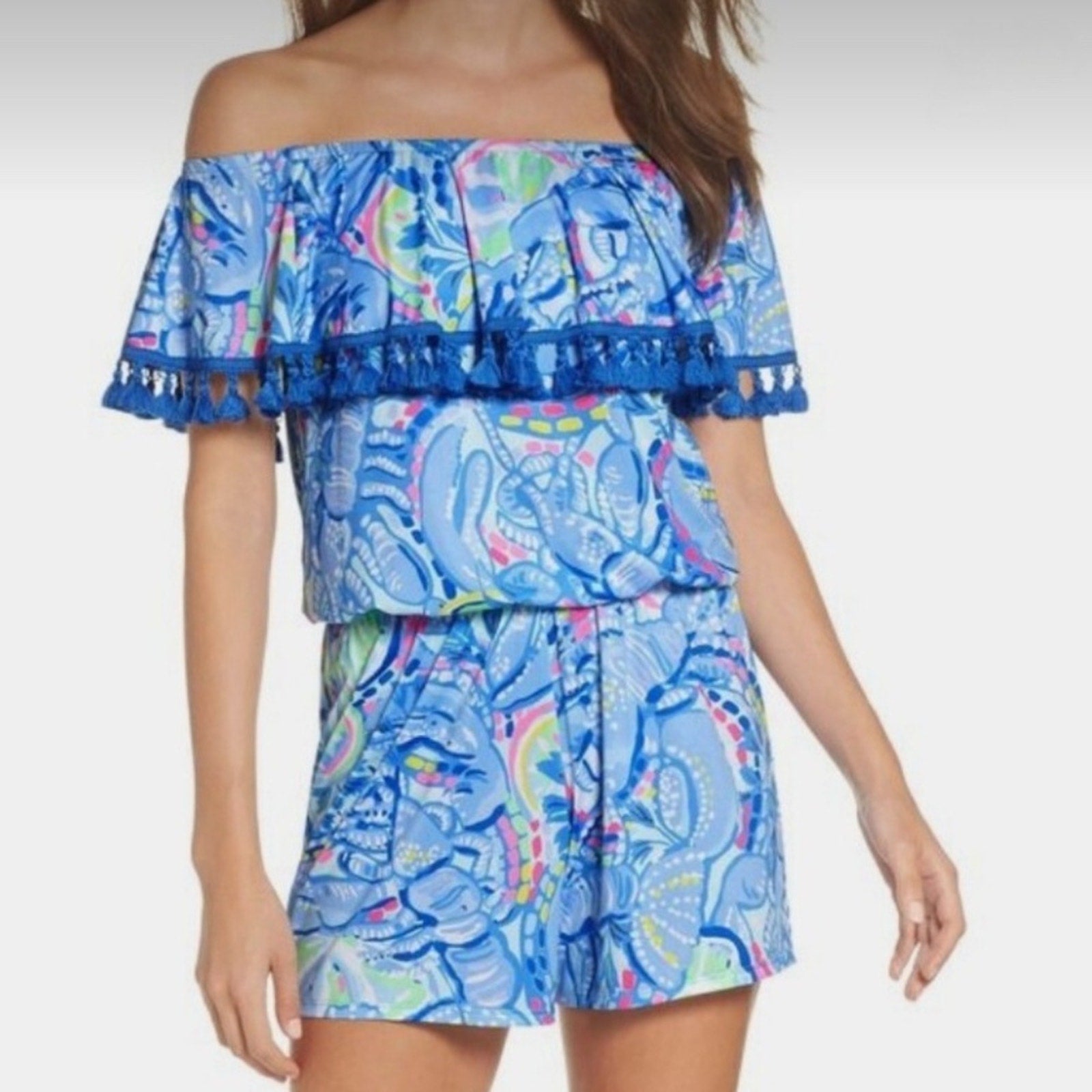 Lilly Pulitzer La Fortuna Romper In Blue Peri Pinch Pinch - size XS