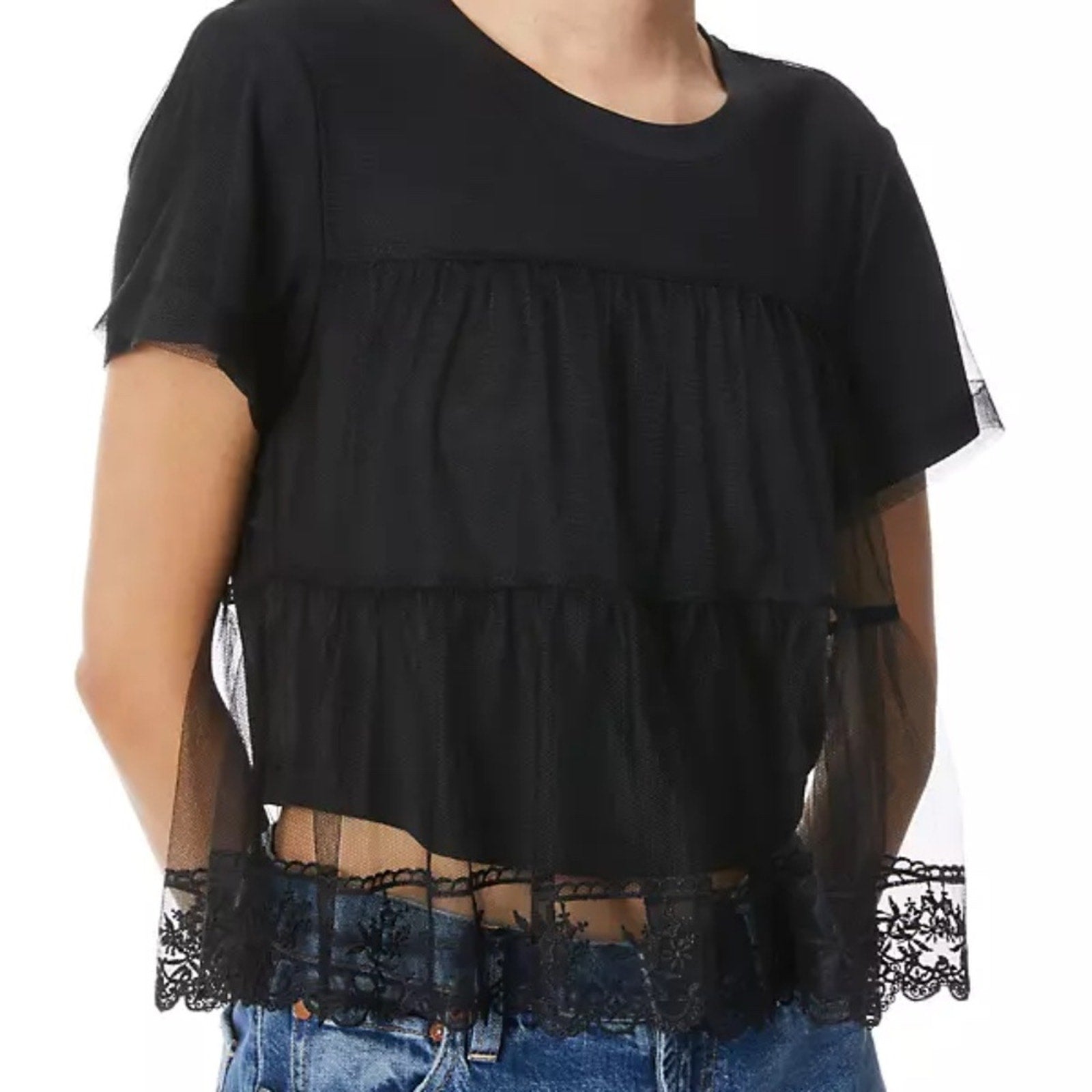 NWT Alice + Olivia Dreema Embroidered Tulle T-Shirt - size small