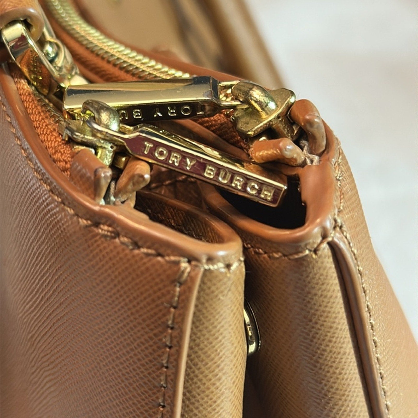 Tory Burch Saffiano Leather Top Handle Bag in caramel