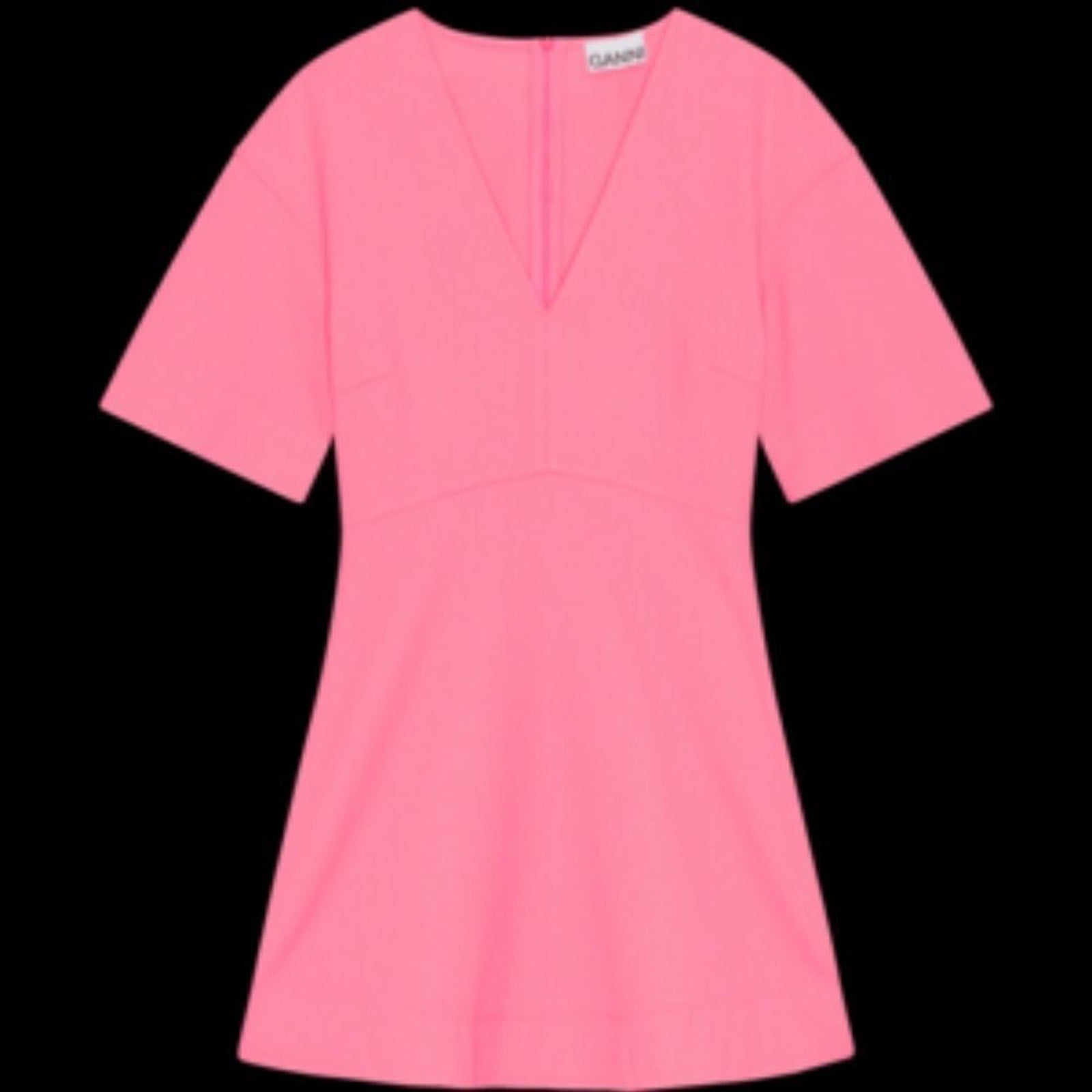 NEW GANNI STRETCH SUITING V-NECK MINI DRESS - SHOCKING PINK - size 40 (US 8)