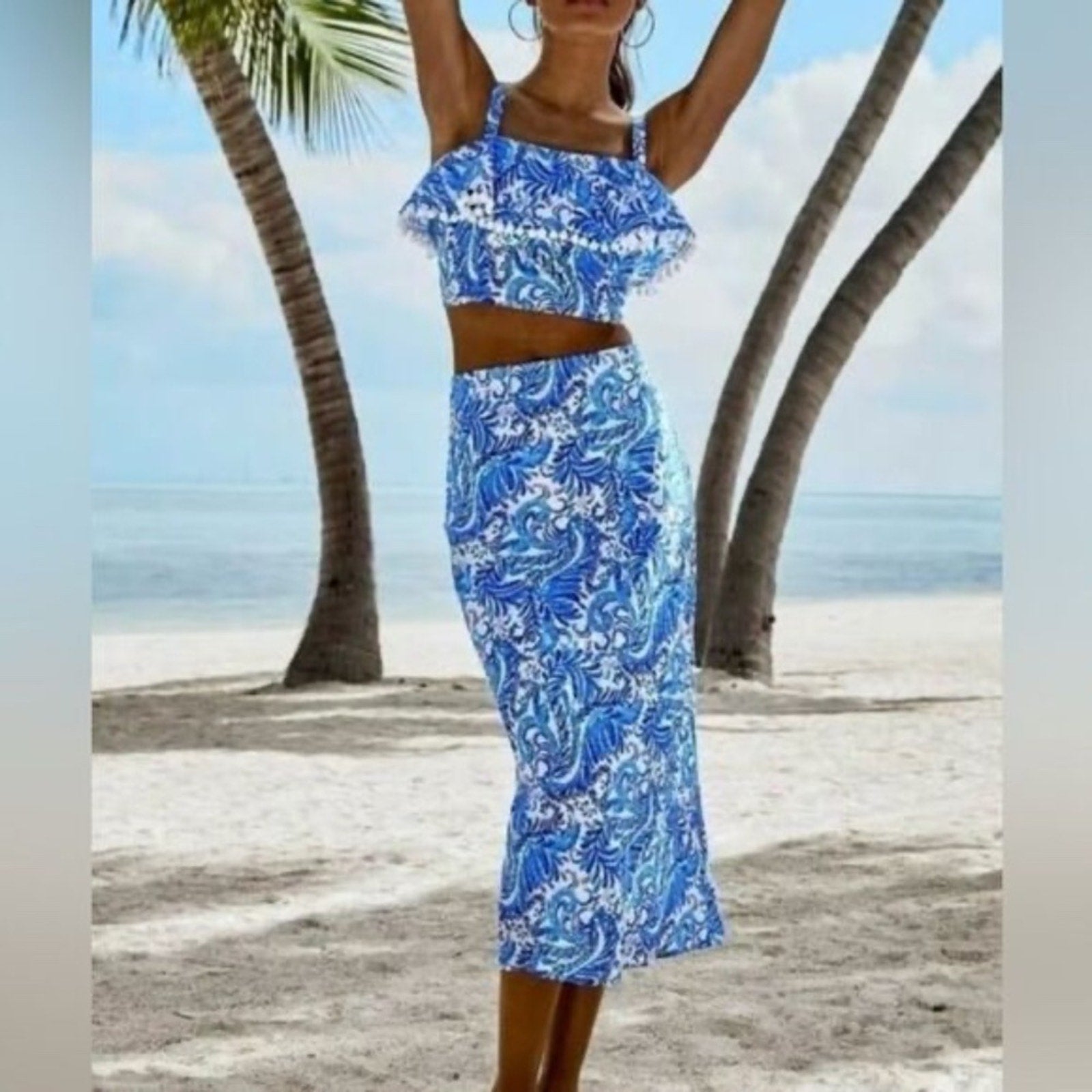 Lilly Pulitzer 2 PC GRETNA SET Baha Blue Bird Is The Word Top - size 12
