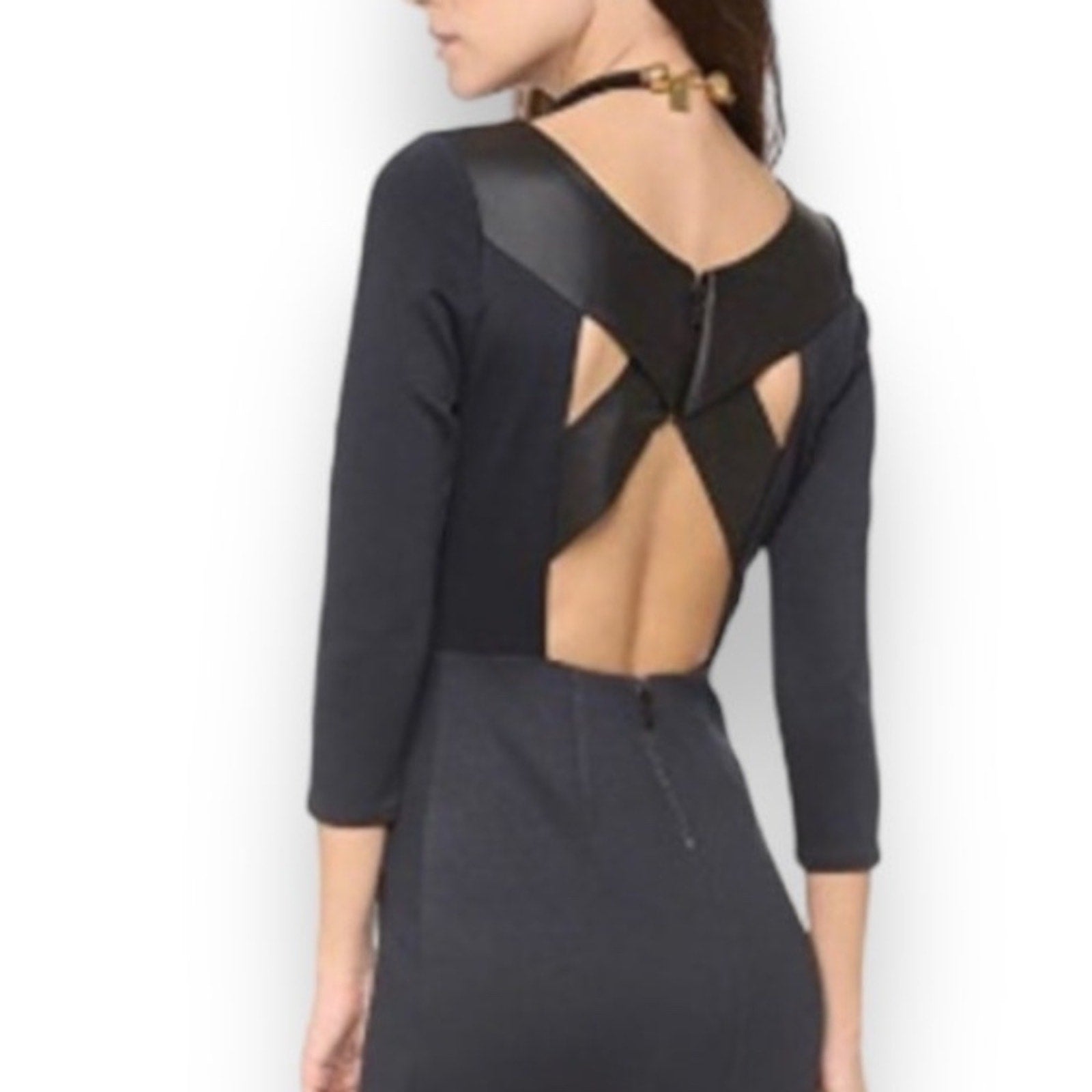 alice + olivia Xenah Lamb Leather Cutout 3/4 Sleeve Mini Dress - size 4