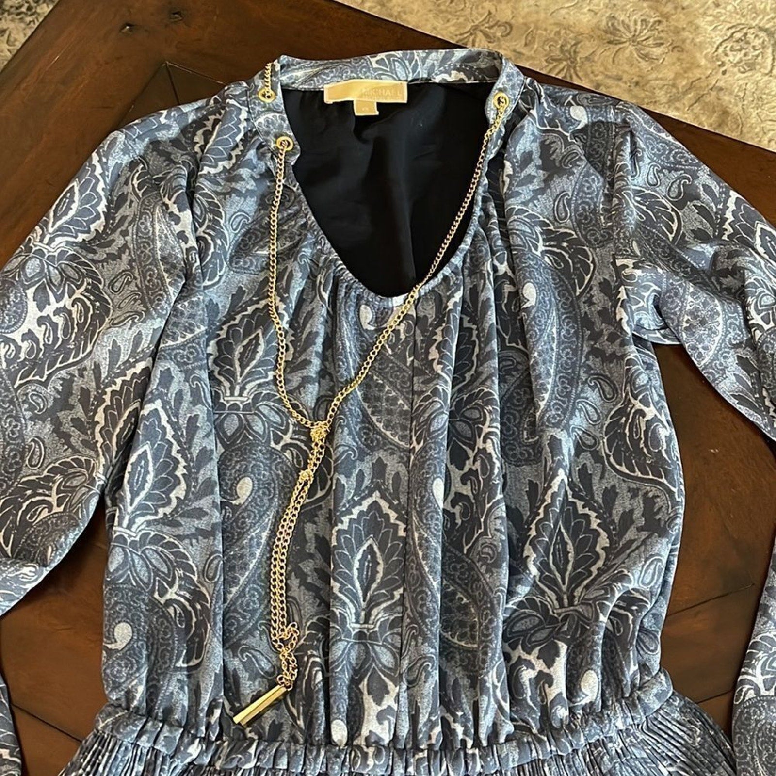 EUC Michael Kors DEVONSHIRE PLEAT DRESS IN MONTEREY BLUE - size XS