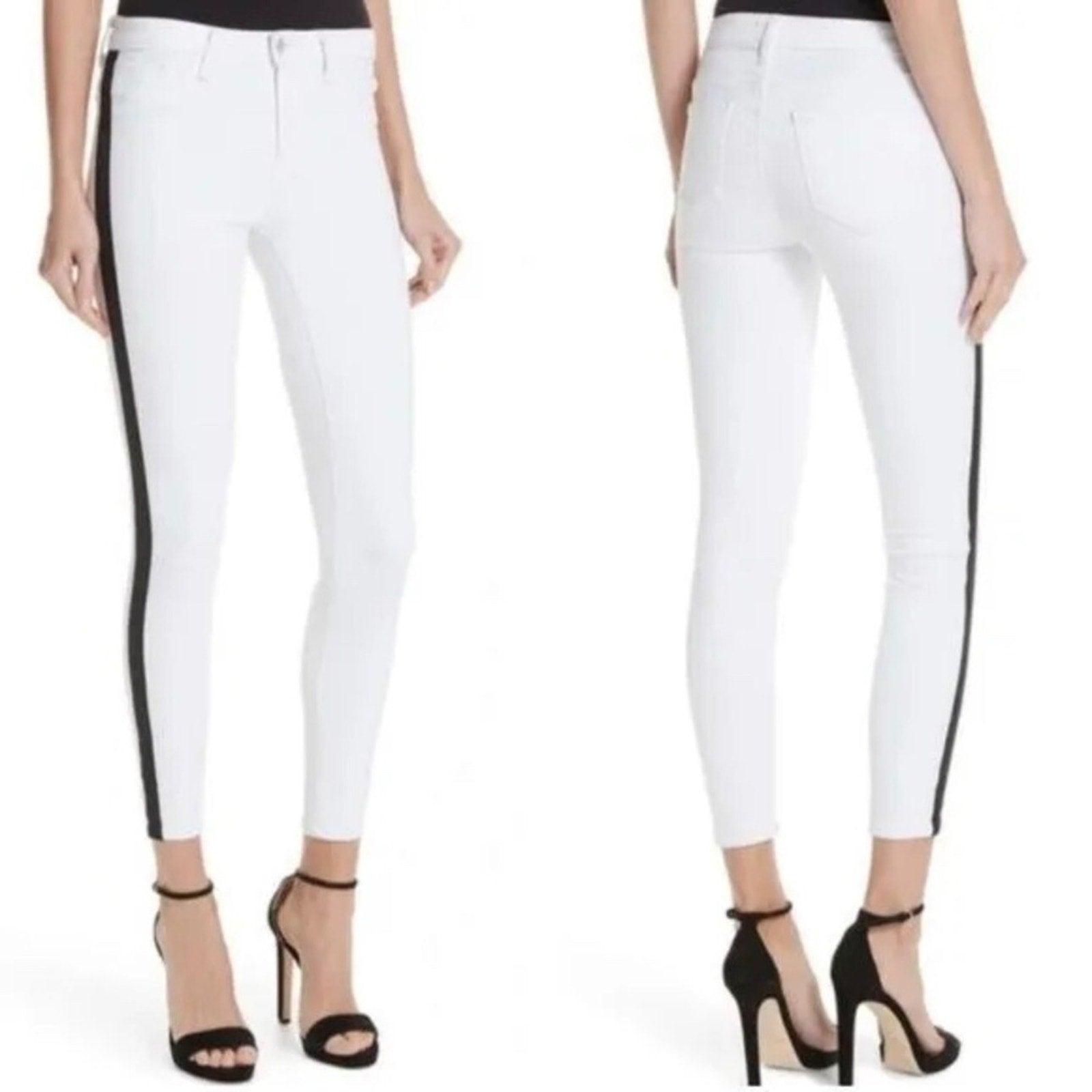 L'AGENCE Margot Crop Skinny Jeans White Black Stripe - size 26