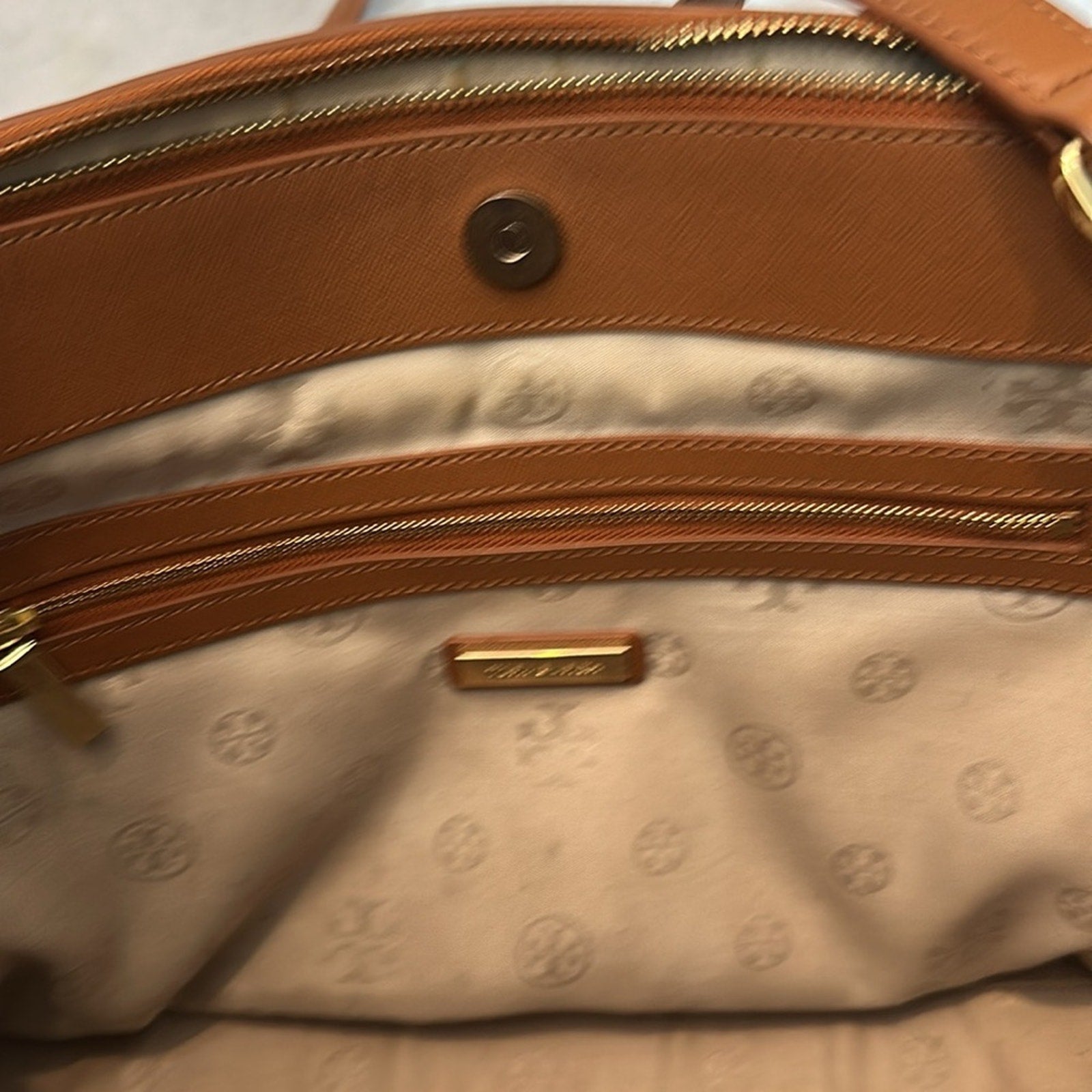 Tory Burch Saffiano Leather Top Handle Bag in caramel