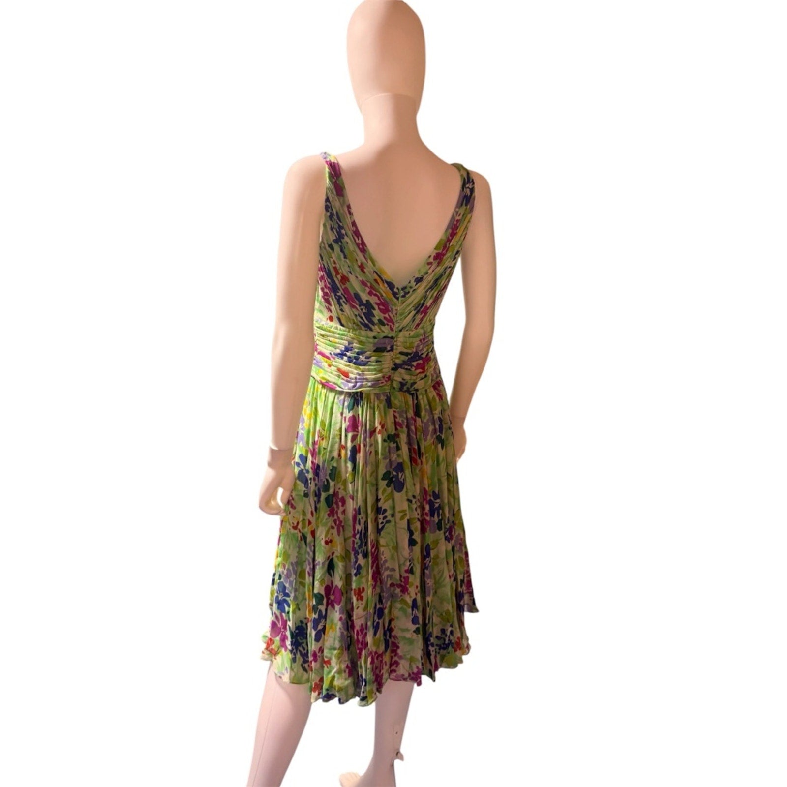 Vintage 1980s Tadashi Shoji Midi Floral Dress - 8