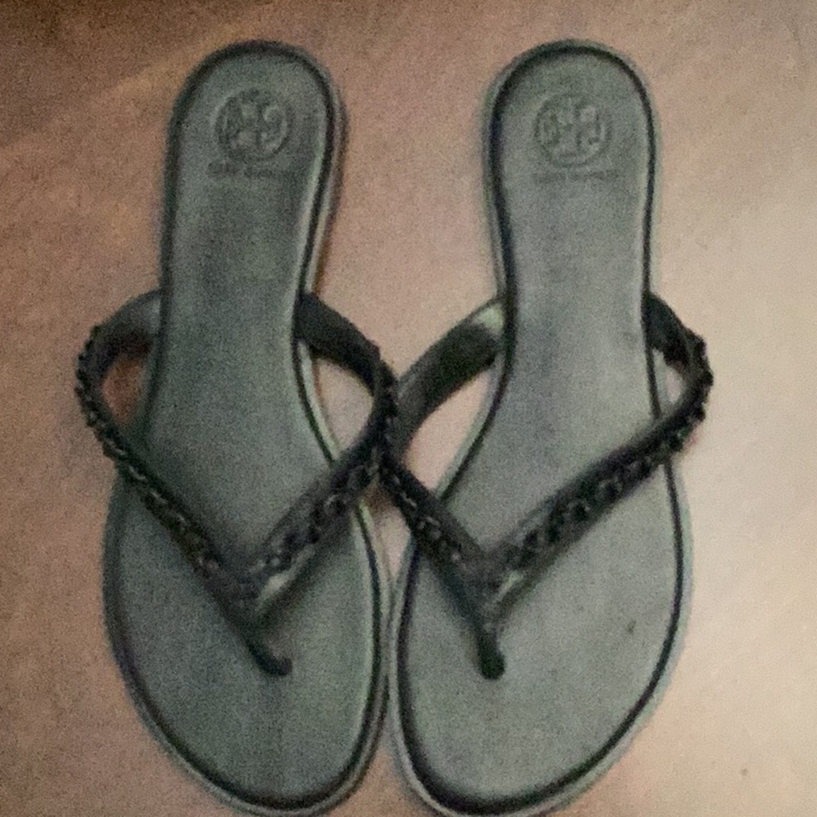 NEW Tory Burch Black Paris Nappa Women's Chain Thong Flat Sandal - 9