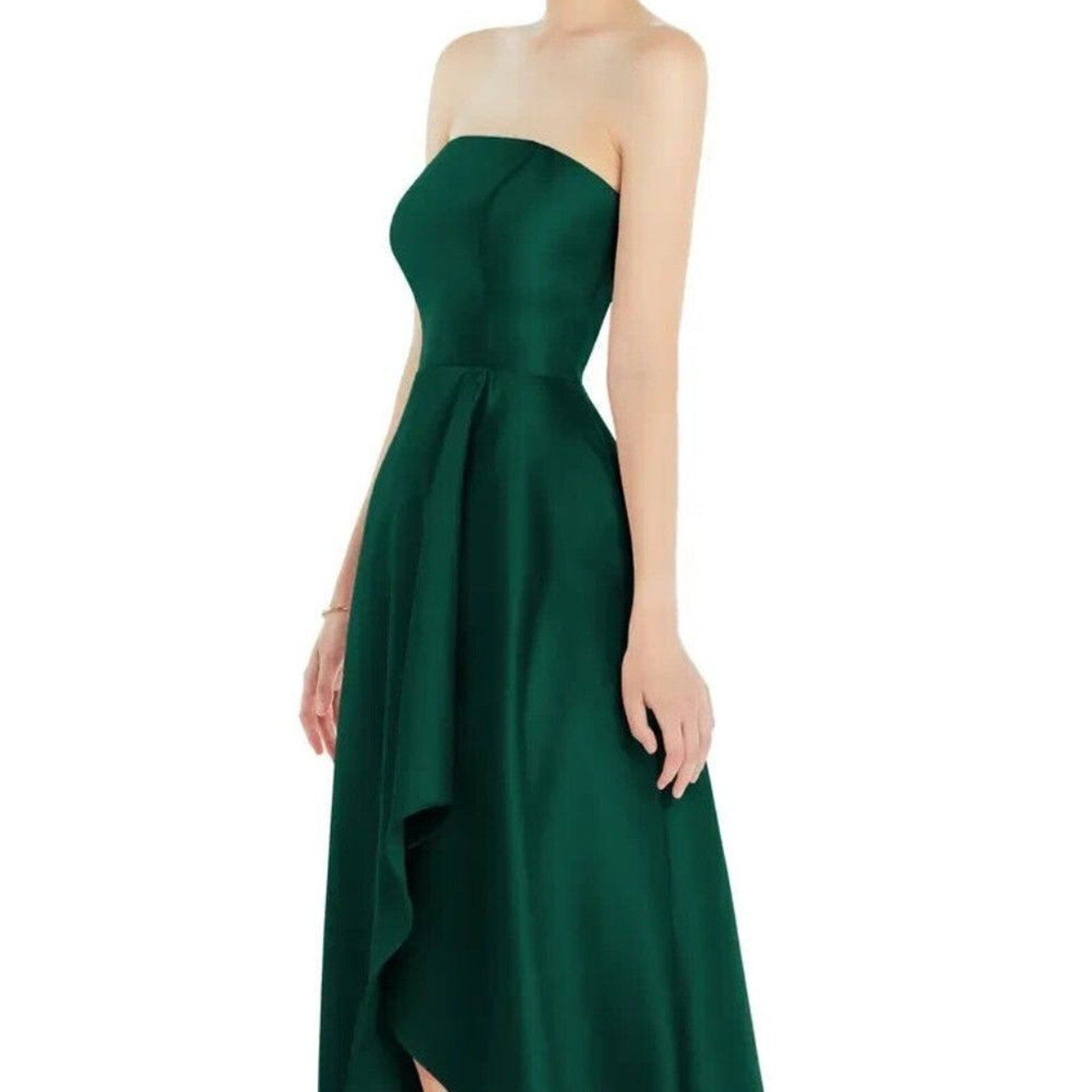 NEW Alfred Sung Hunter Green Strapless Satin Gown Size 2 $252 D832