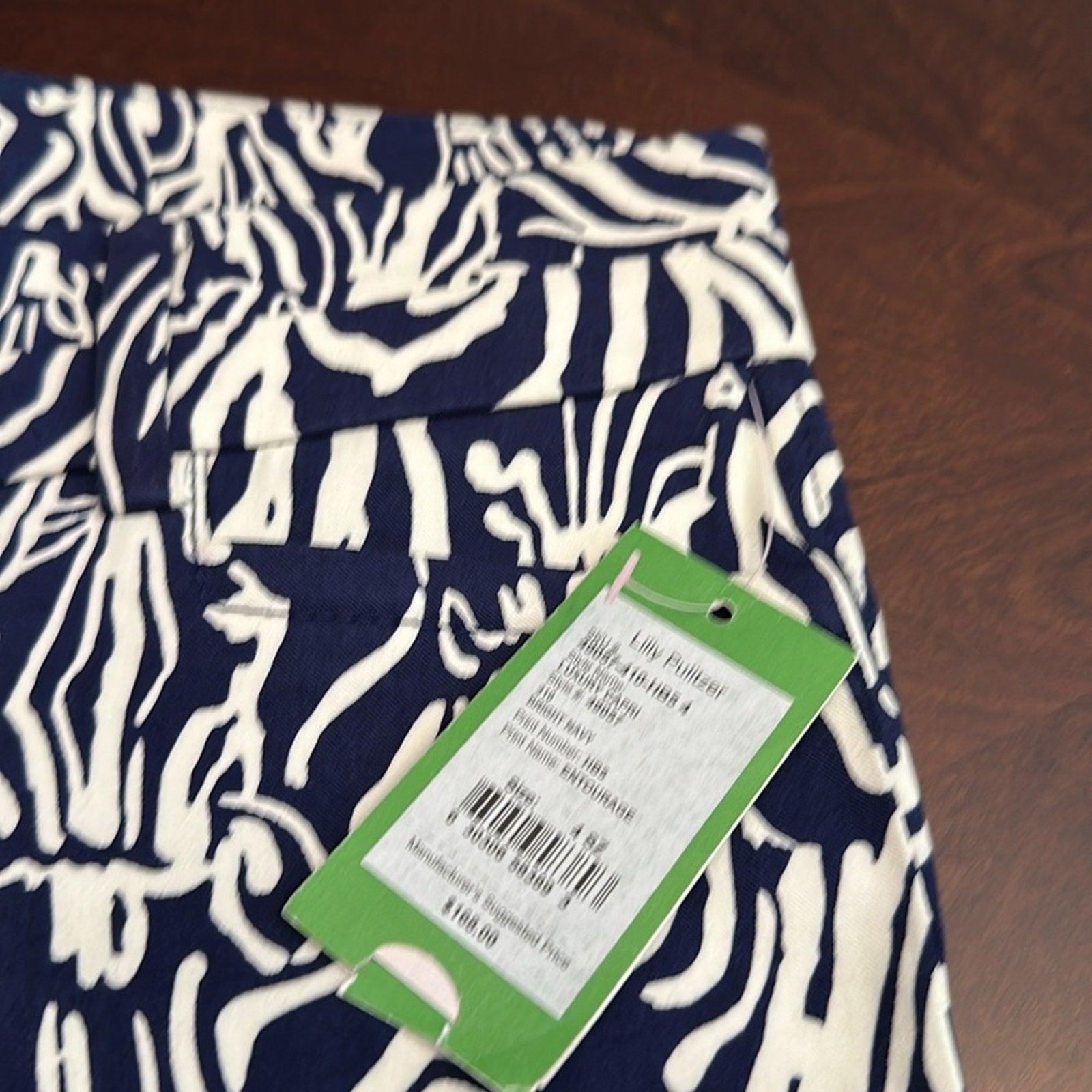 NWT Lilly Pulitzer Luxury Capri Navy Blue Zebra Pants Entourage - size 4