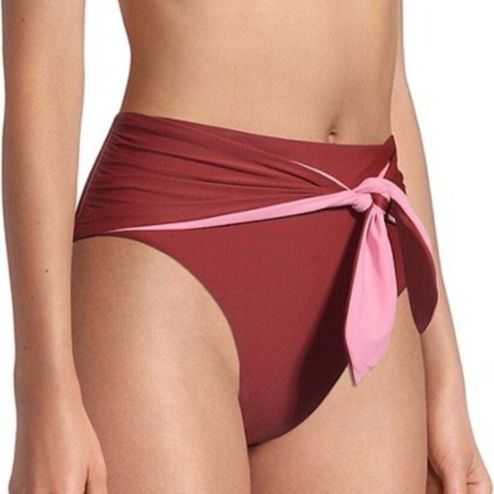 NWT Veronica Beard Azoia Tie Front Bikini Bottom Women's Deep Brick Elastic XS