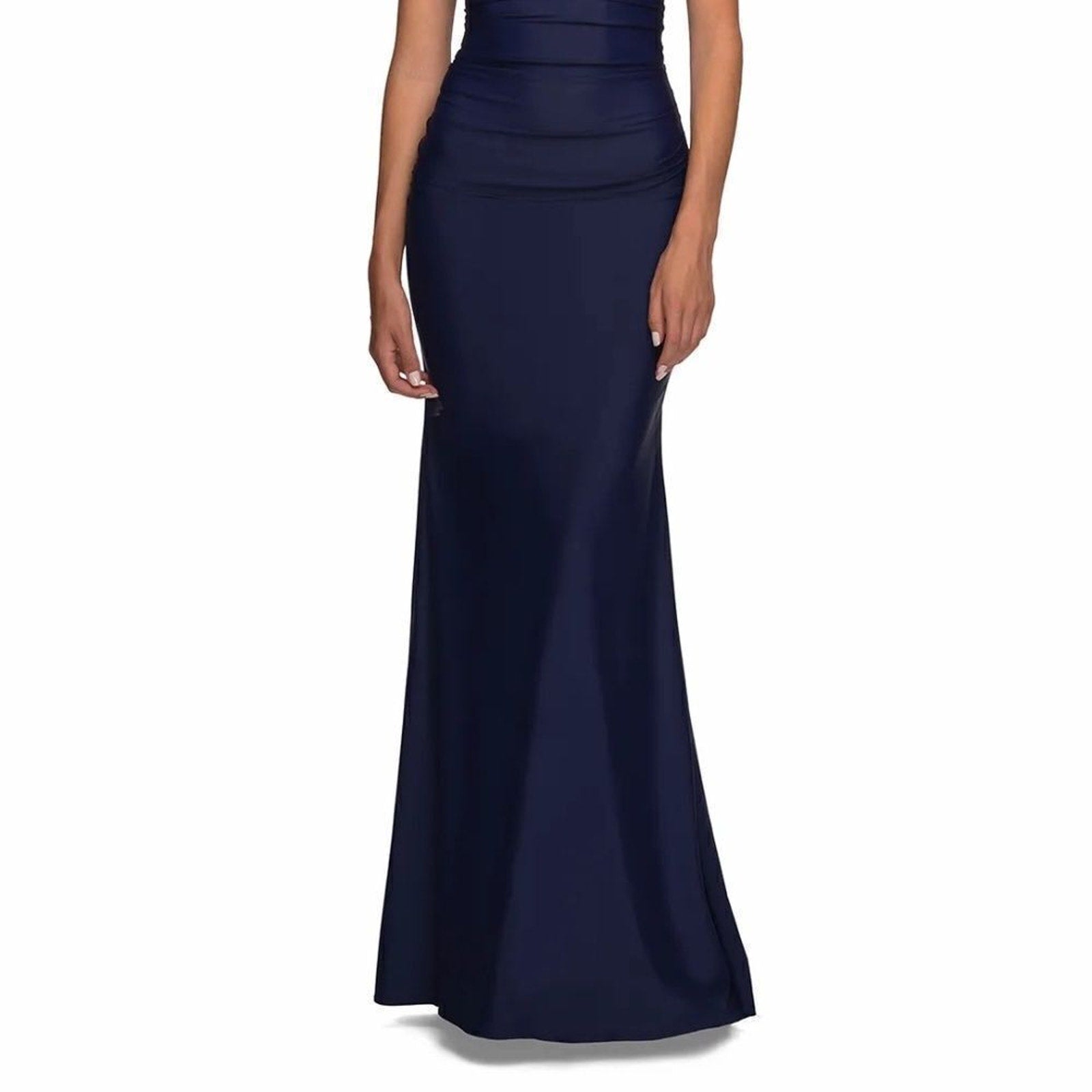 NWT La Femme 30422 Off the Shoulder Elegant Long Evening Gown Navy size 8